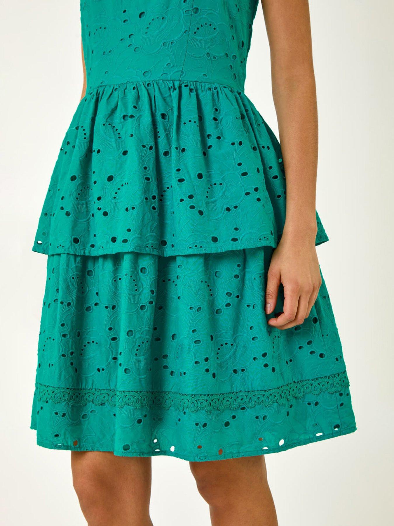 Image 5 of 5 of Roman Dusk Tiered Broderie Dress - Blue
