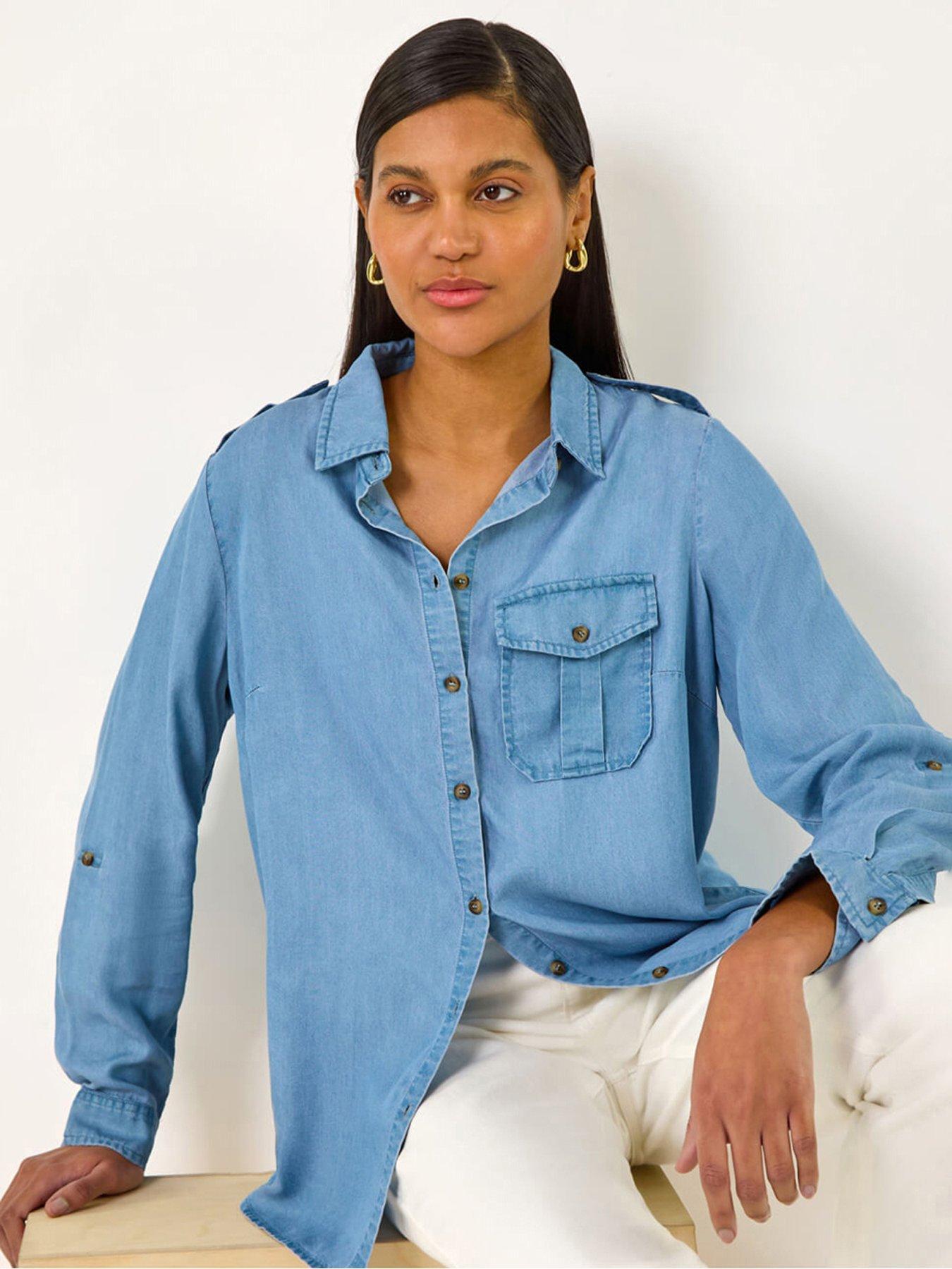 undefined Denim Button Through Shirt -  Blue