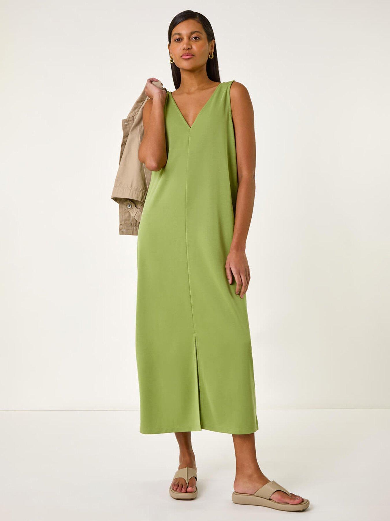 undefined Soft Pique Stretch Midi Dress -  Green