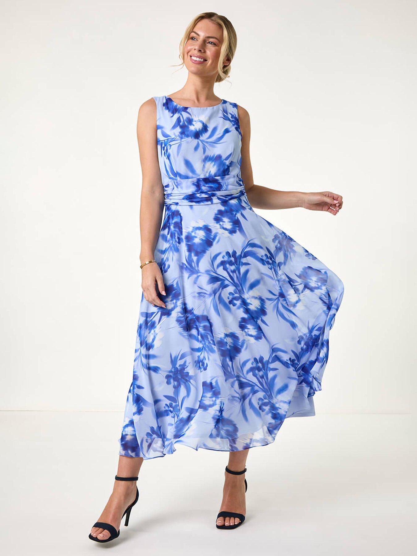 undefined Petite Floral Print Midi Dress -  Blue