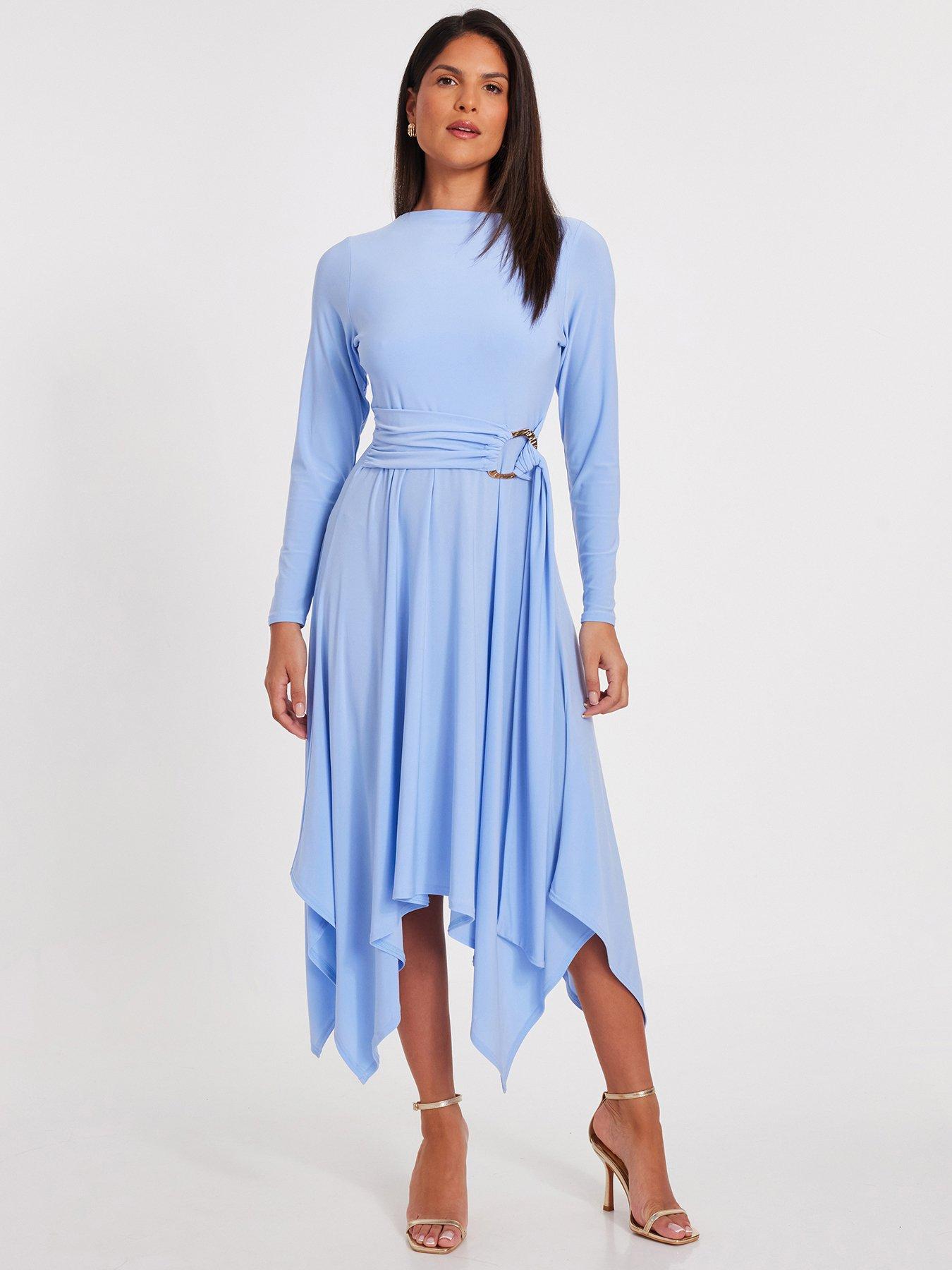 undefined Pale Blue Asymmetric Hem Midaxi Dress