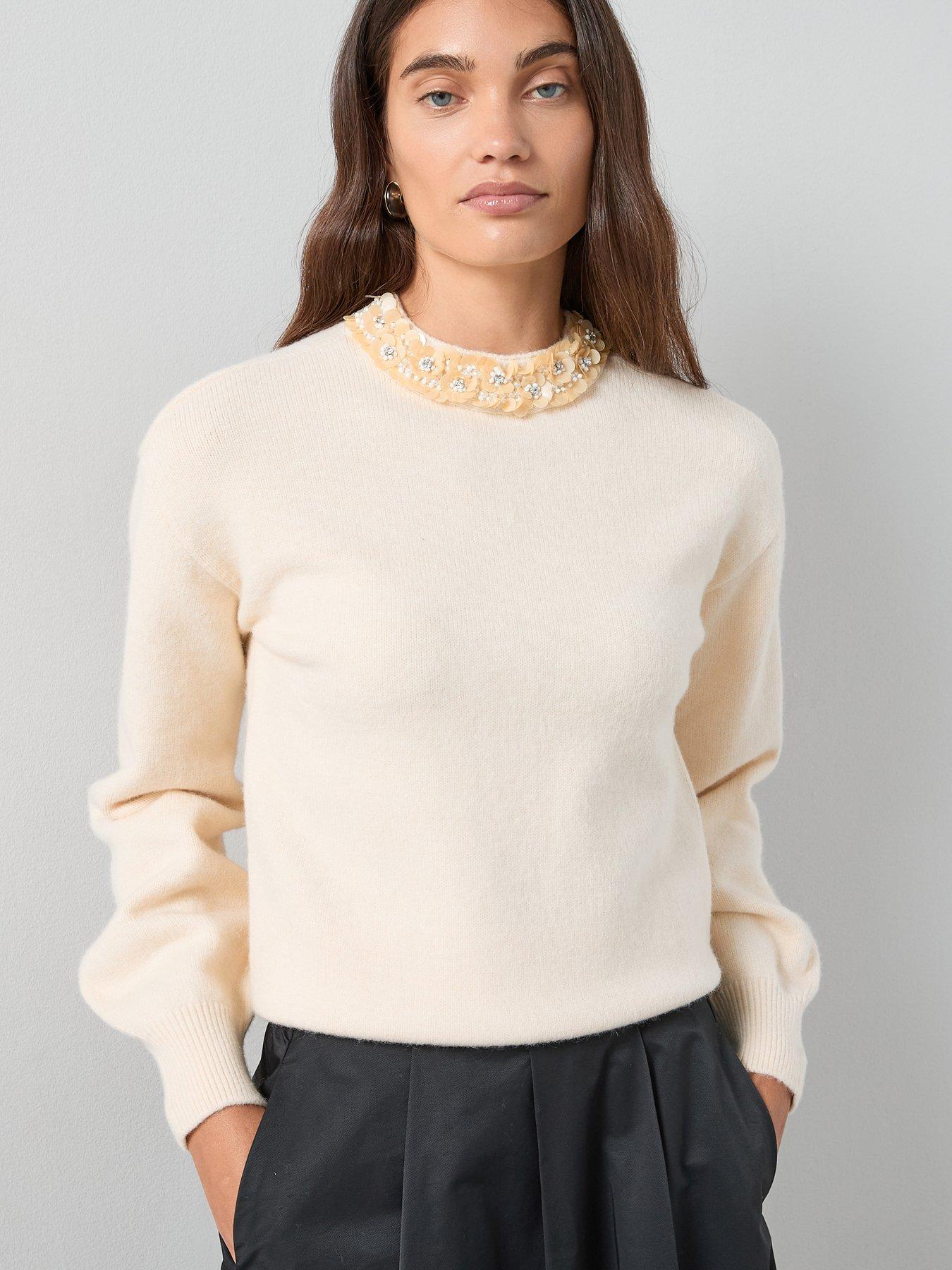 Image 1 of 6 of The Very Collection Embellished Neckline Balloon Sleeve Jumper - Lemon