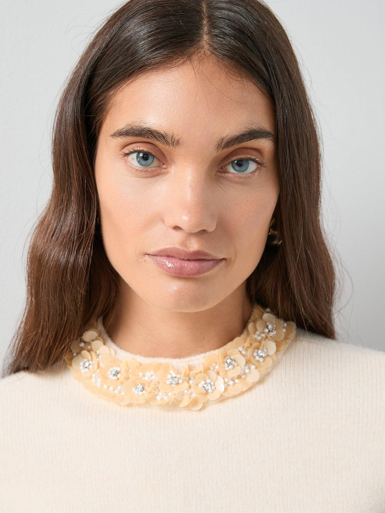 Image 5 of 6 of The Very Collection Embellished Neckline Balloon Sleeve Jumper - Lemon