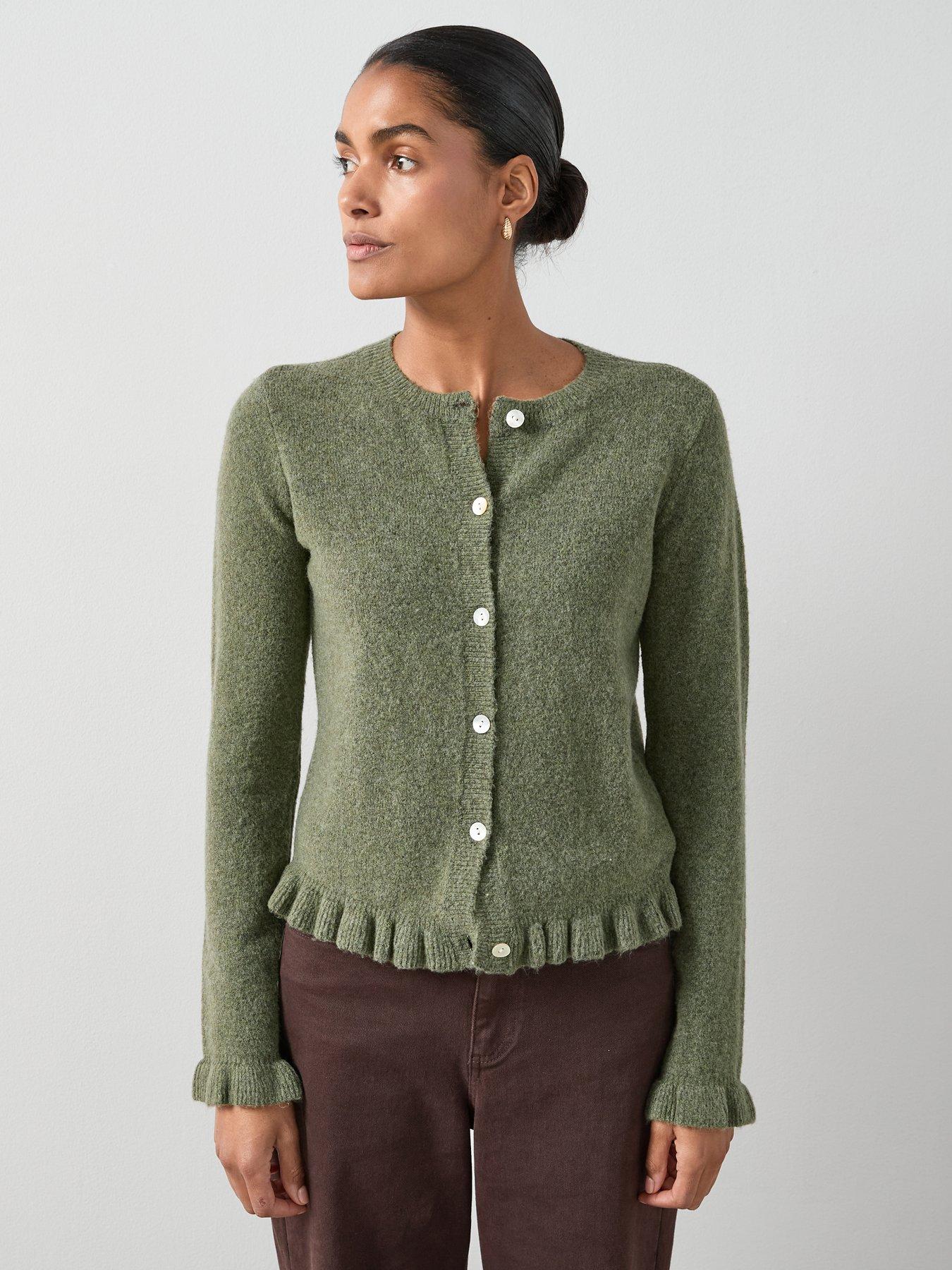 The Very Collection Crew Neck Ruffle Hem Cardigan - Green