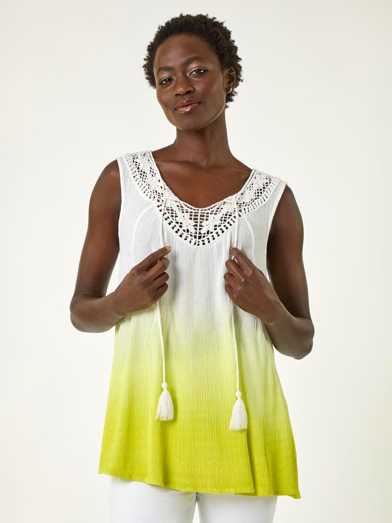 undefined Cotton Lace Detail Ombre Vest Top -  Green