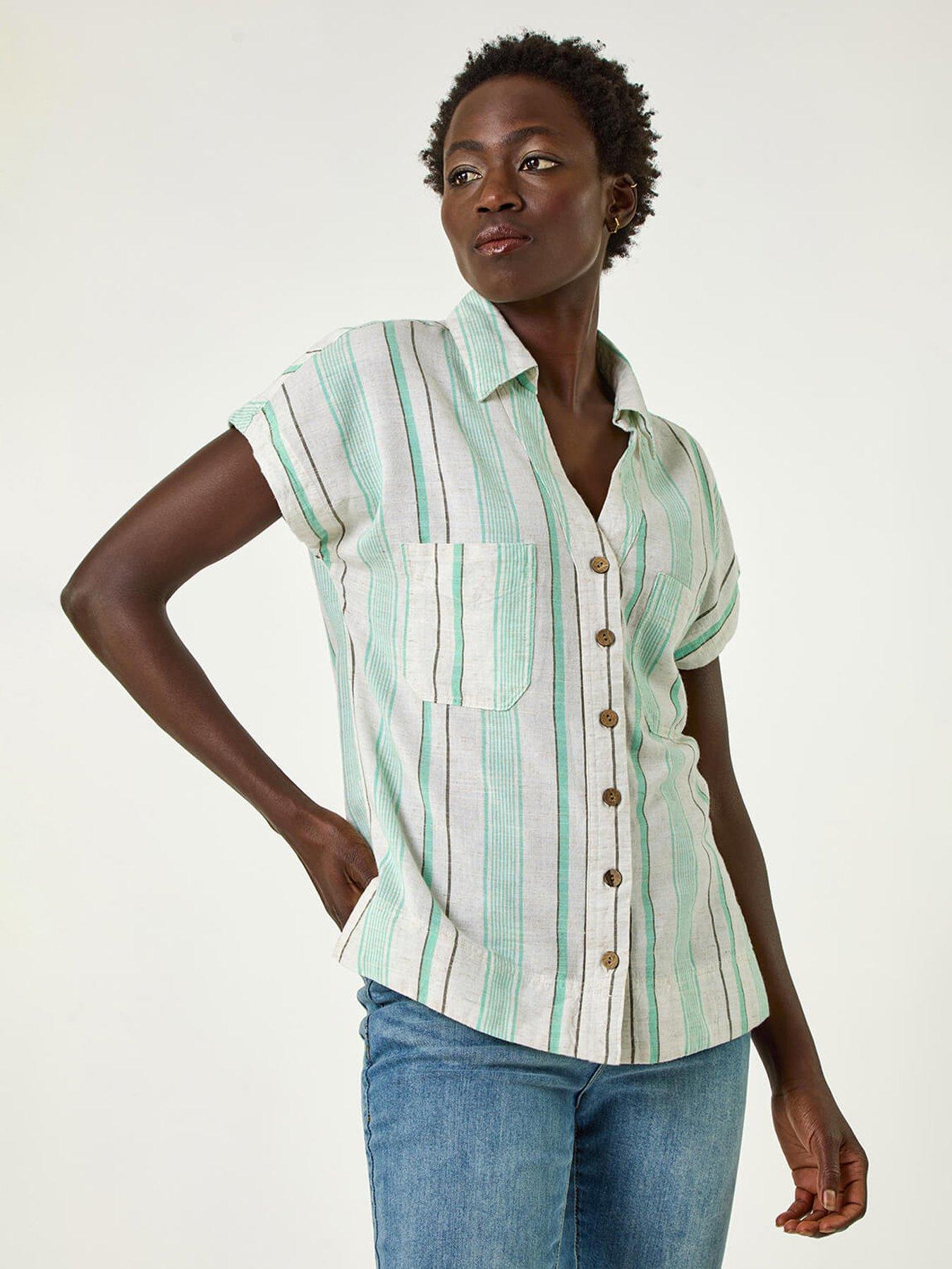 undefined Verticle Stripe Short Sleeve Shirt -  Blue