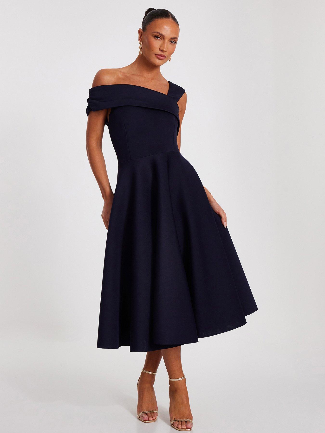 undefined Navy Asymmetric Skater Dress