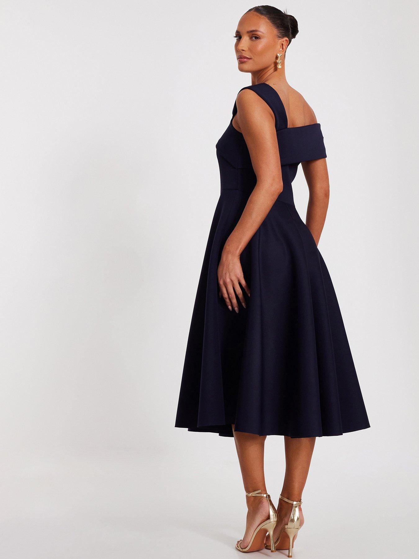 Image 2 of 6 of Quiz Navy Asymmetric Skater Dress