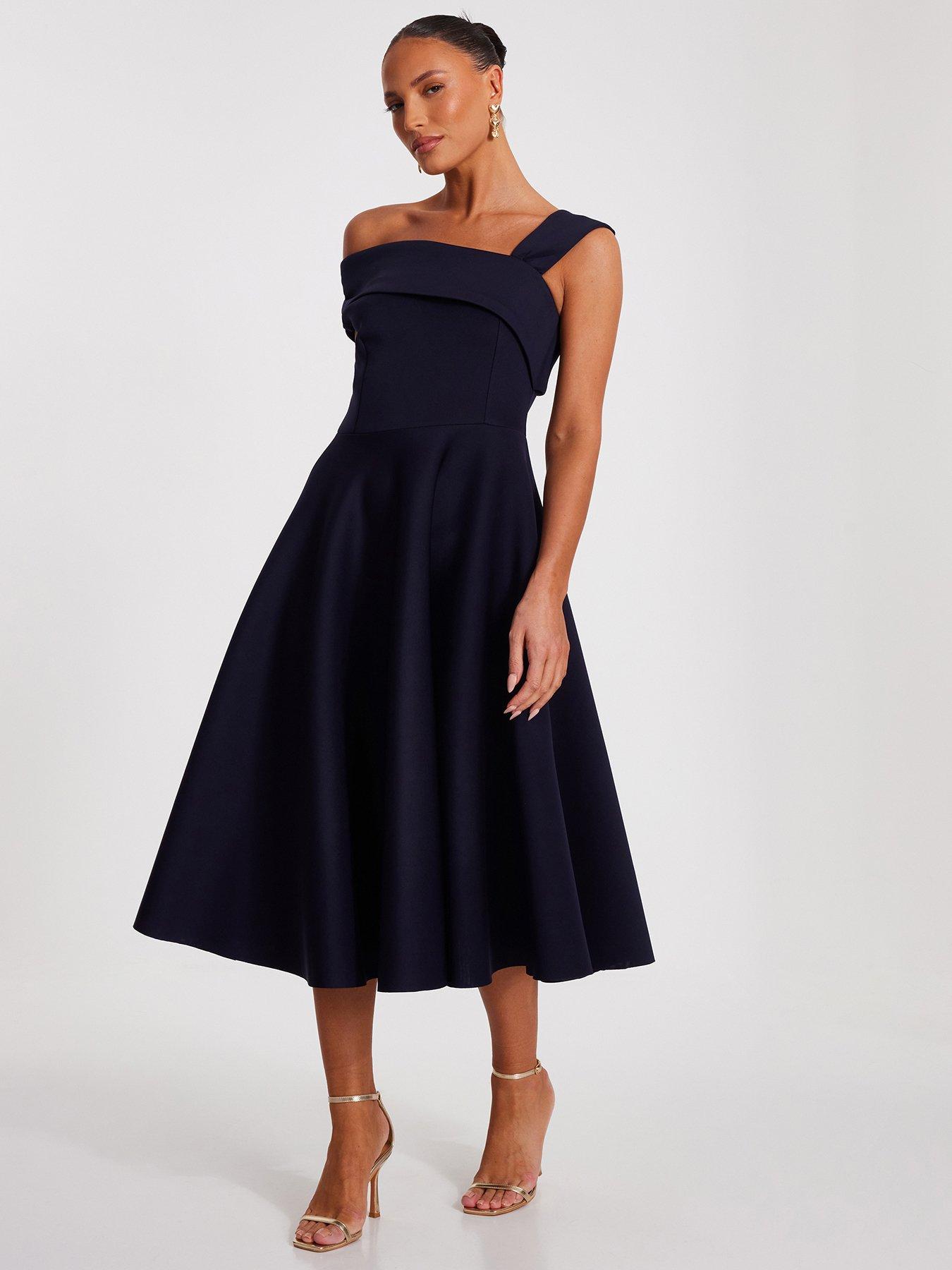Image 3 of 6 of Quiz Navy Asymmetric Skater Dress