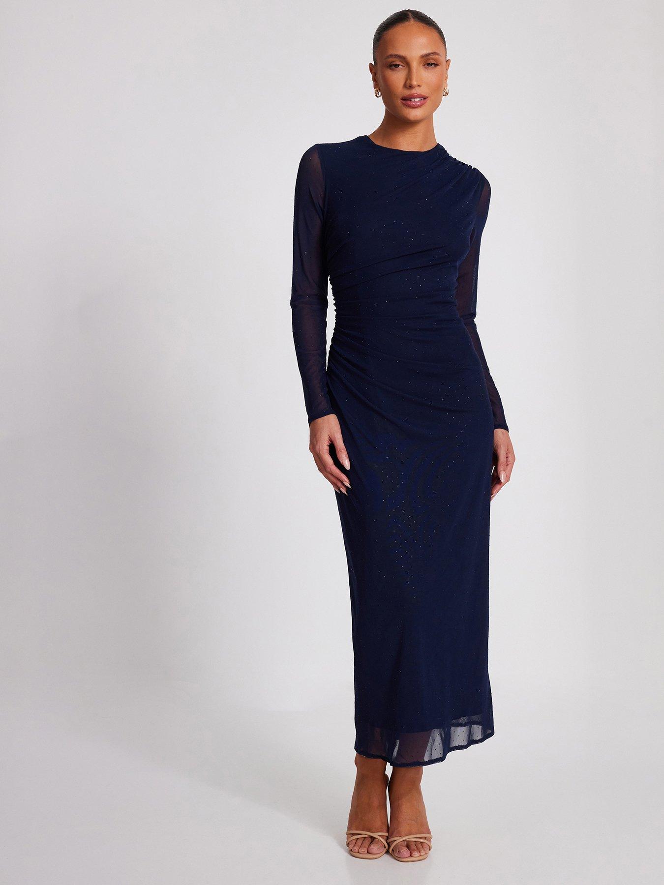 undefined Navy Mesh Diamante Midaxi Dress