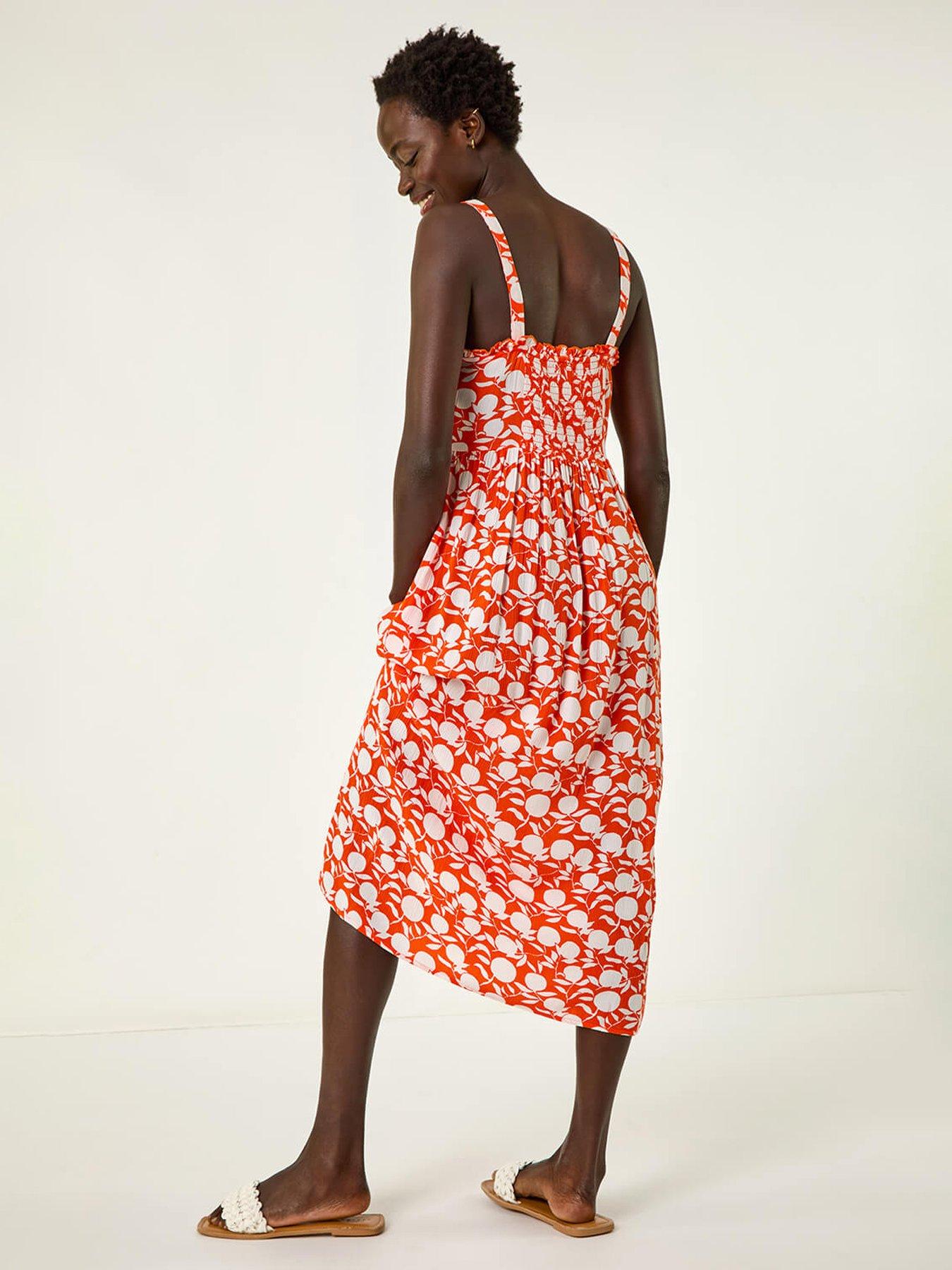 Image 2 of 5 of Roman Fruit Print Midi Sundress -  Orange