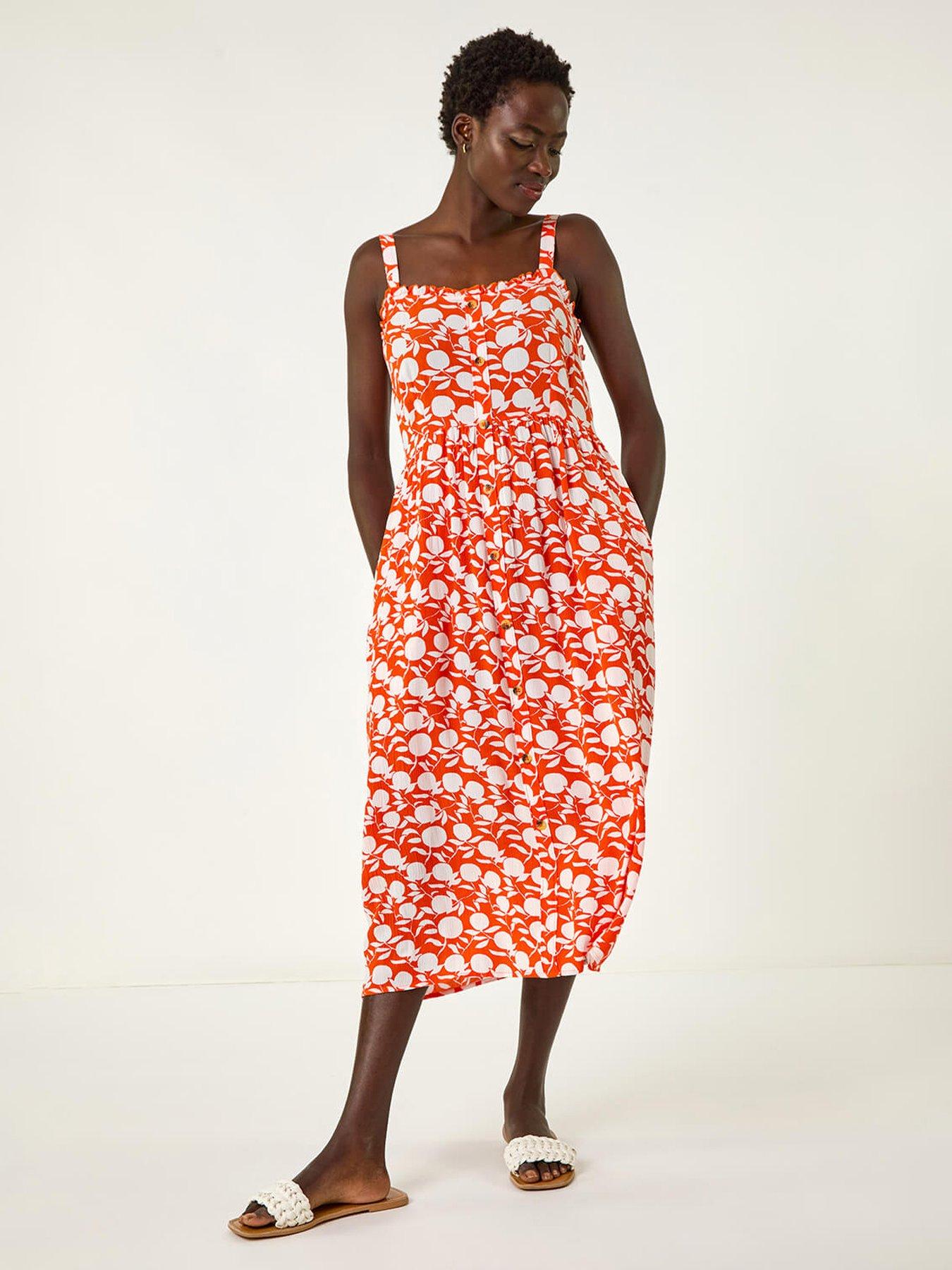 Image 3 of 5 of Roman Fruit Print Midi Sundress -  Orange