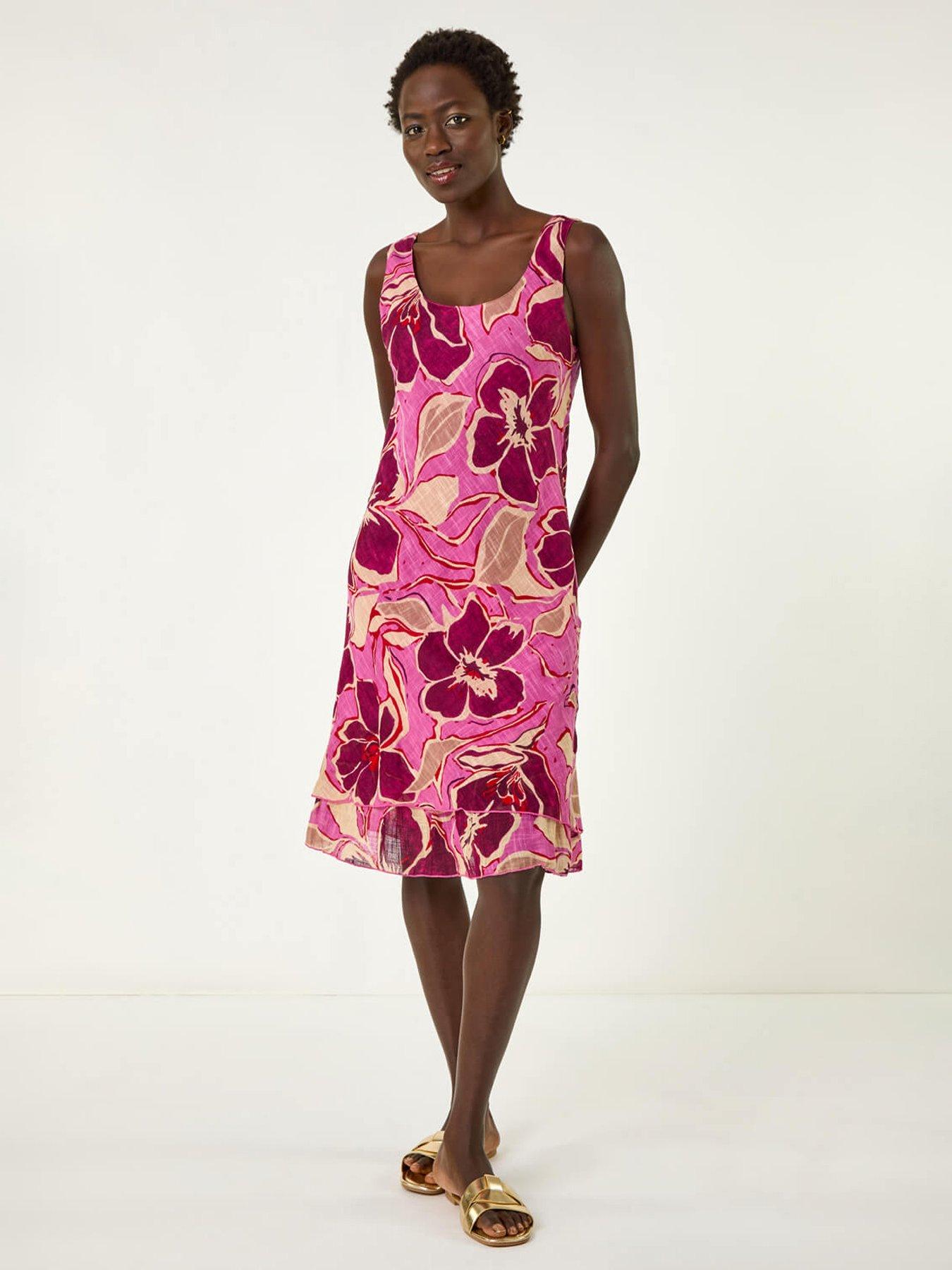undefined Floral Double Layer Dress -  Pink