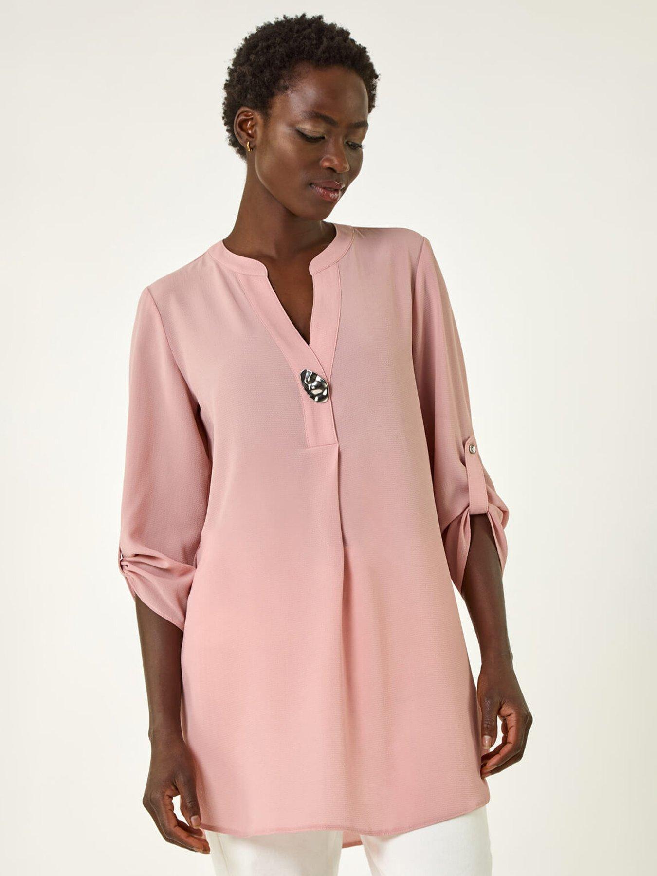 undefined Button Detail Longline Blouse -  Pink