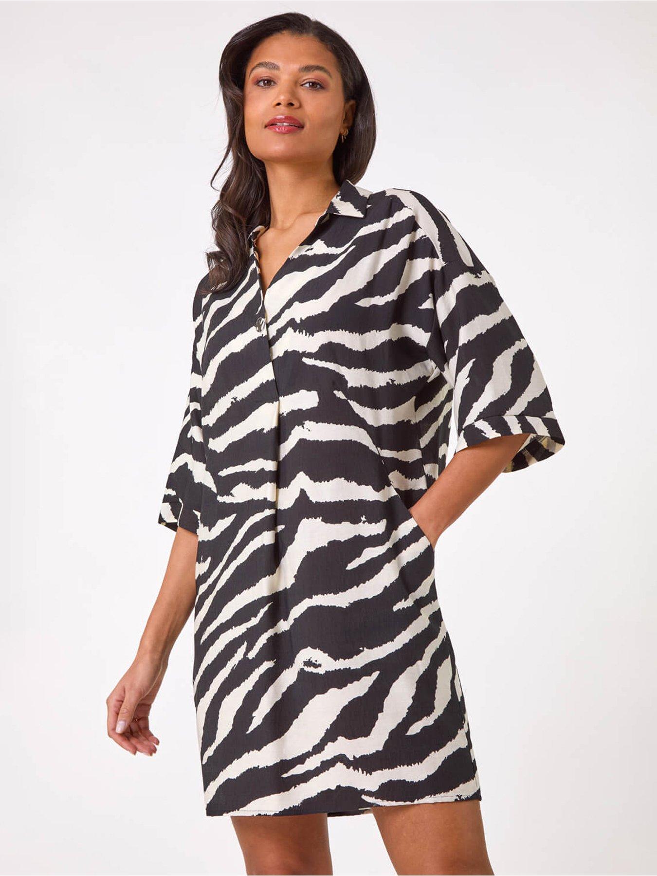undefined Zebra Print Shirt Dress -  Black