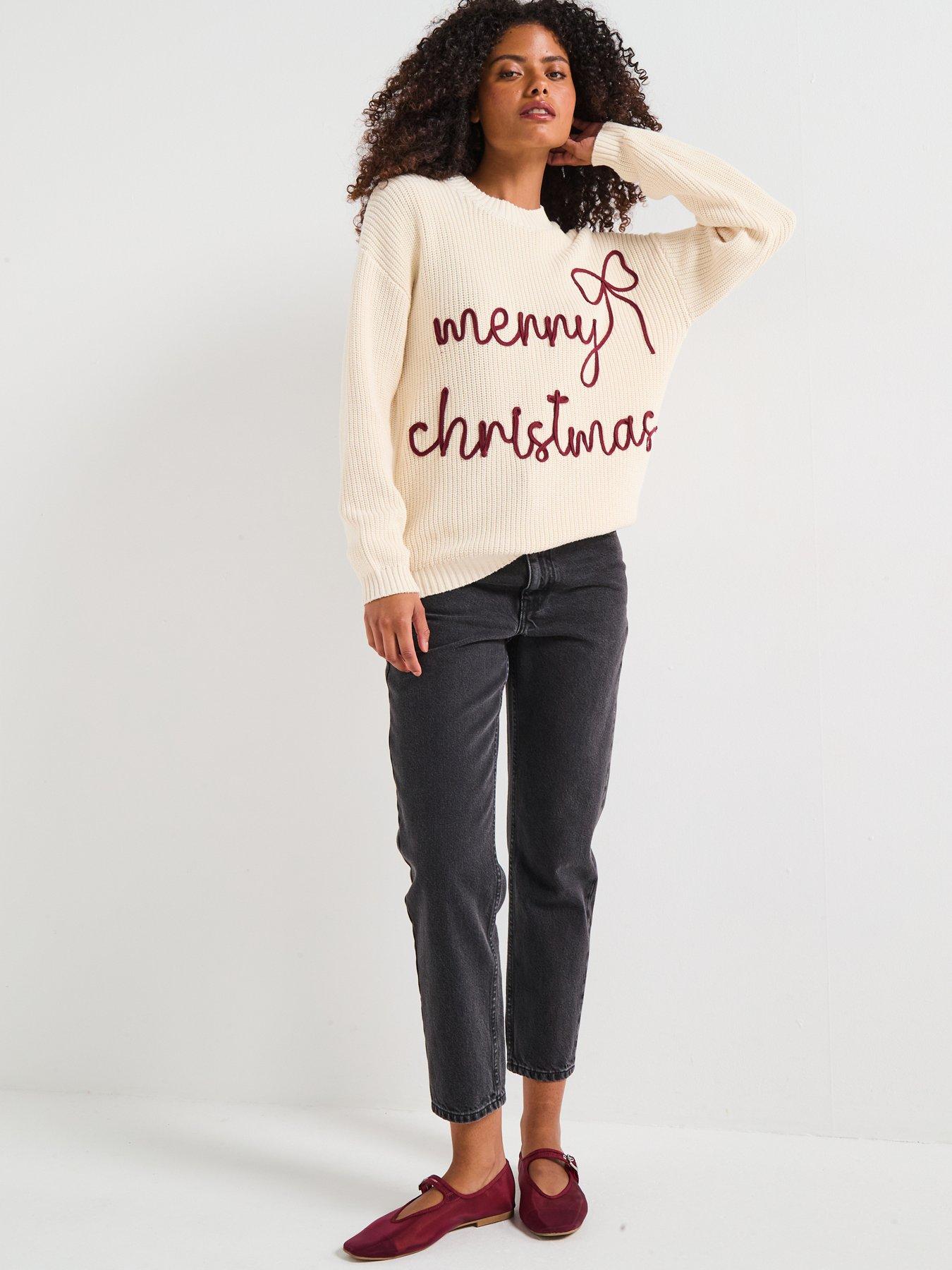 The Very Collection Cotton Rich Crew Neck Christmas Jumper Cream - Main Image