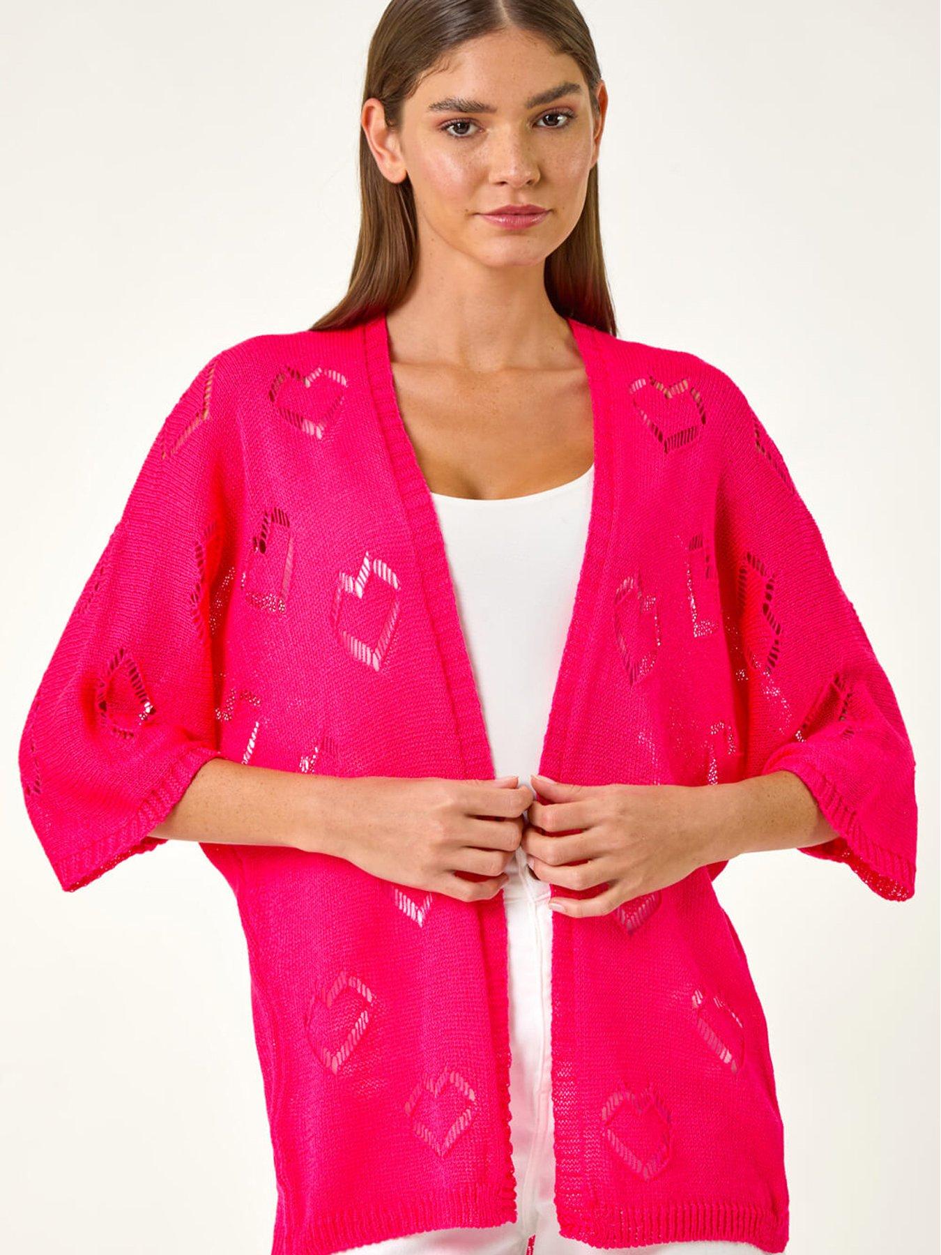 Roman Pointelle Heart Knitted Cardigan - Pink