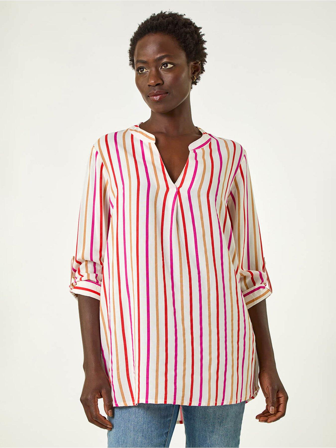 undefined Vertical Stripe Pleat Detail Top -  Pink