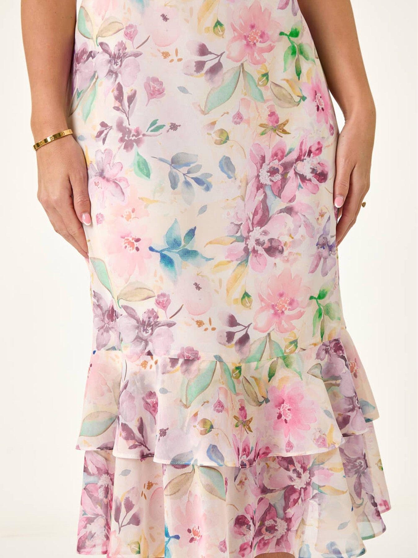 Roman Petite Floral Double Frill Dress - Pink | Very