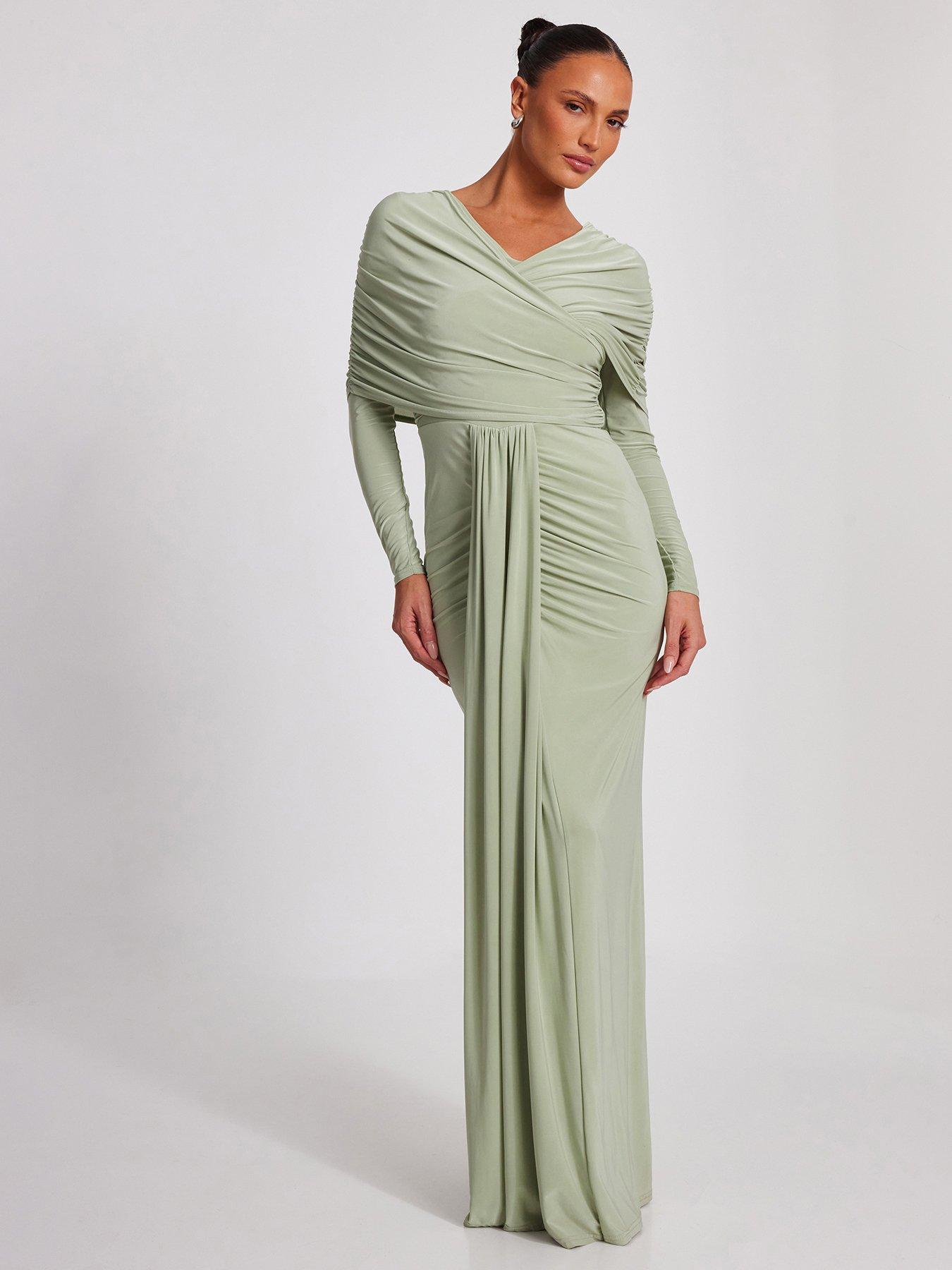 Image 1 of 6 of Quiz Sage Draped Maxi Dress