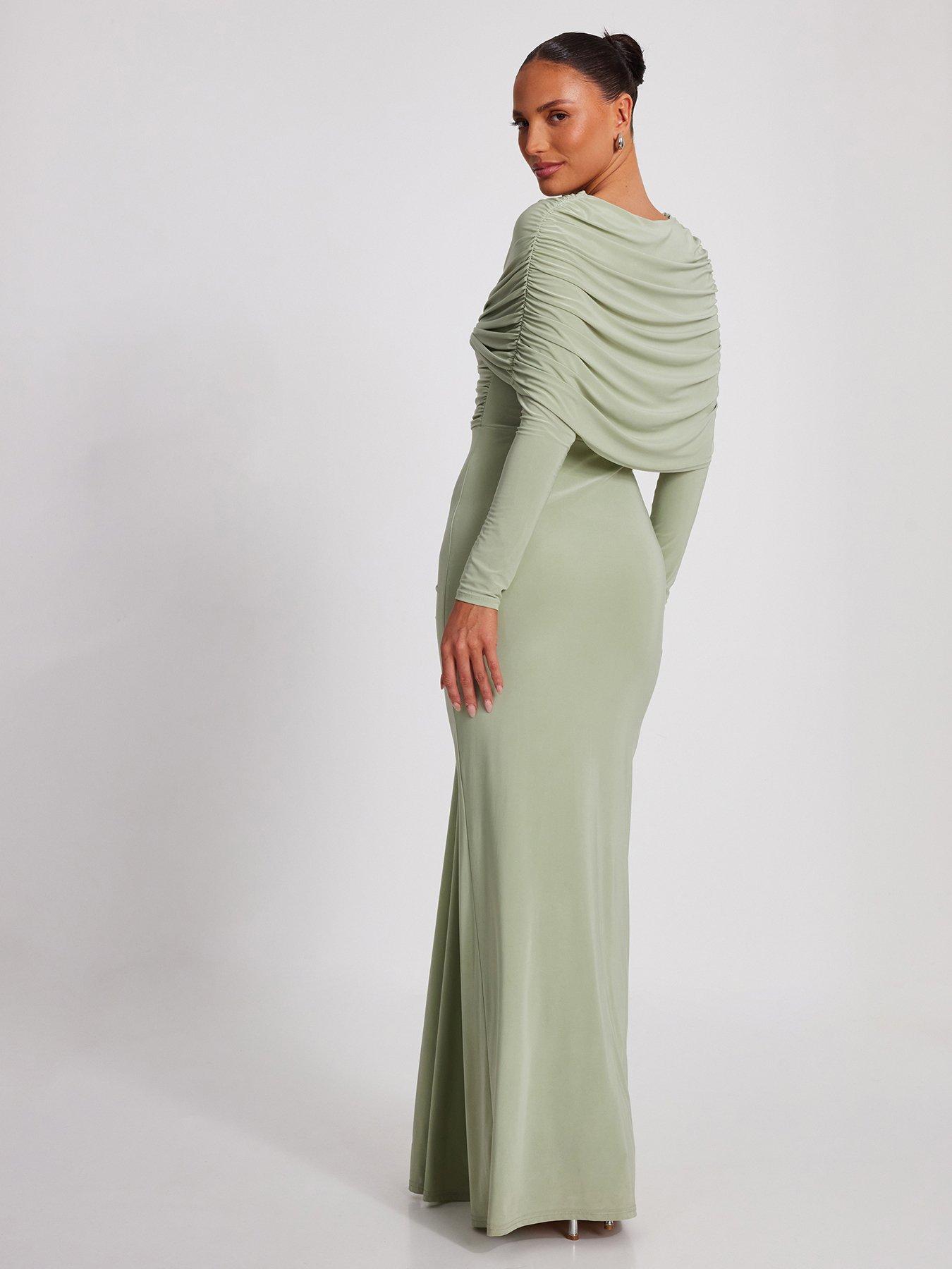 Image 2 of 6 of Quiz Sage Draped Maxi Dress