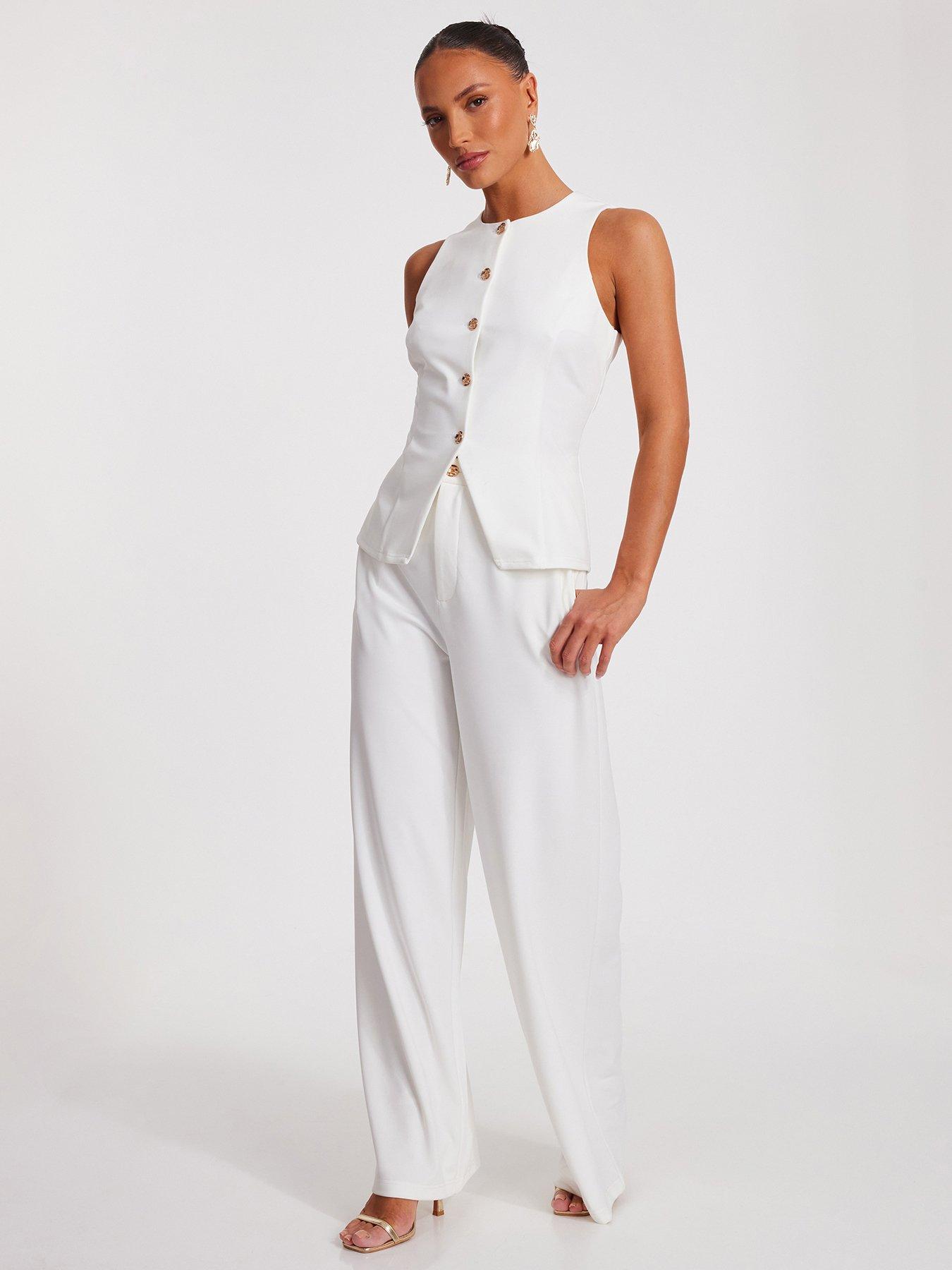 undefined Cream Wide Leg Trousers
