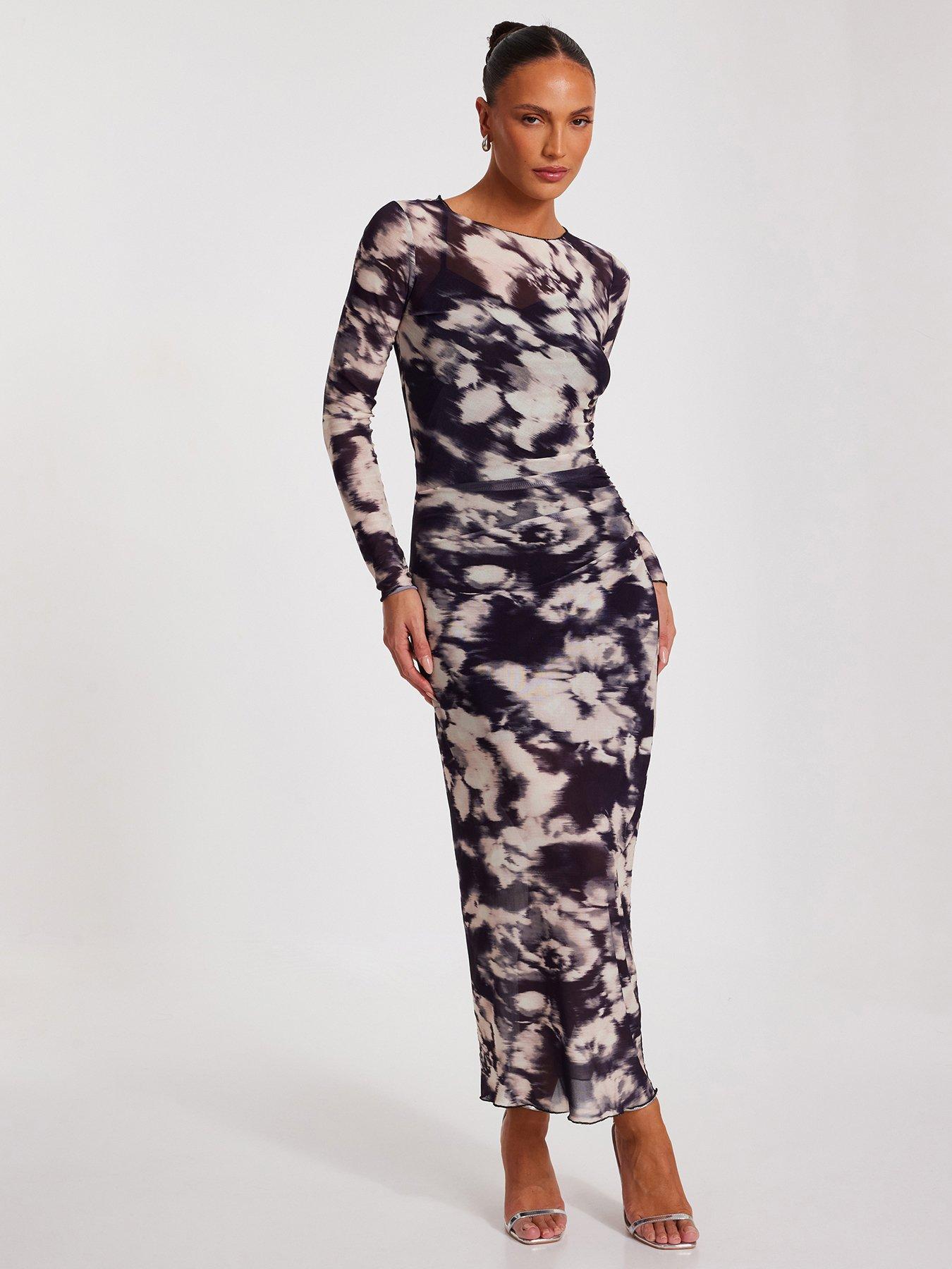 undefined Black Marble Print Midaxi Dress