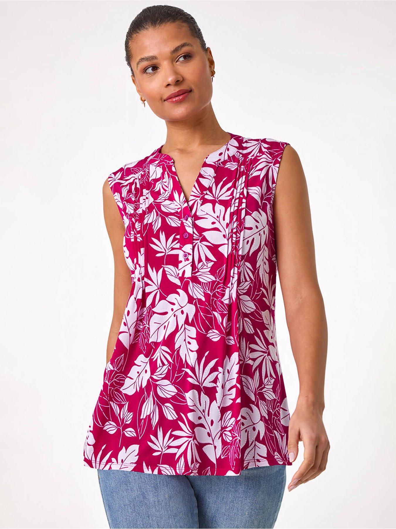 undefined Textured Leaf Print Vest Top -  Pink