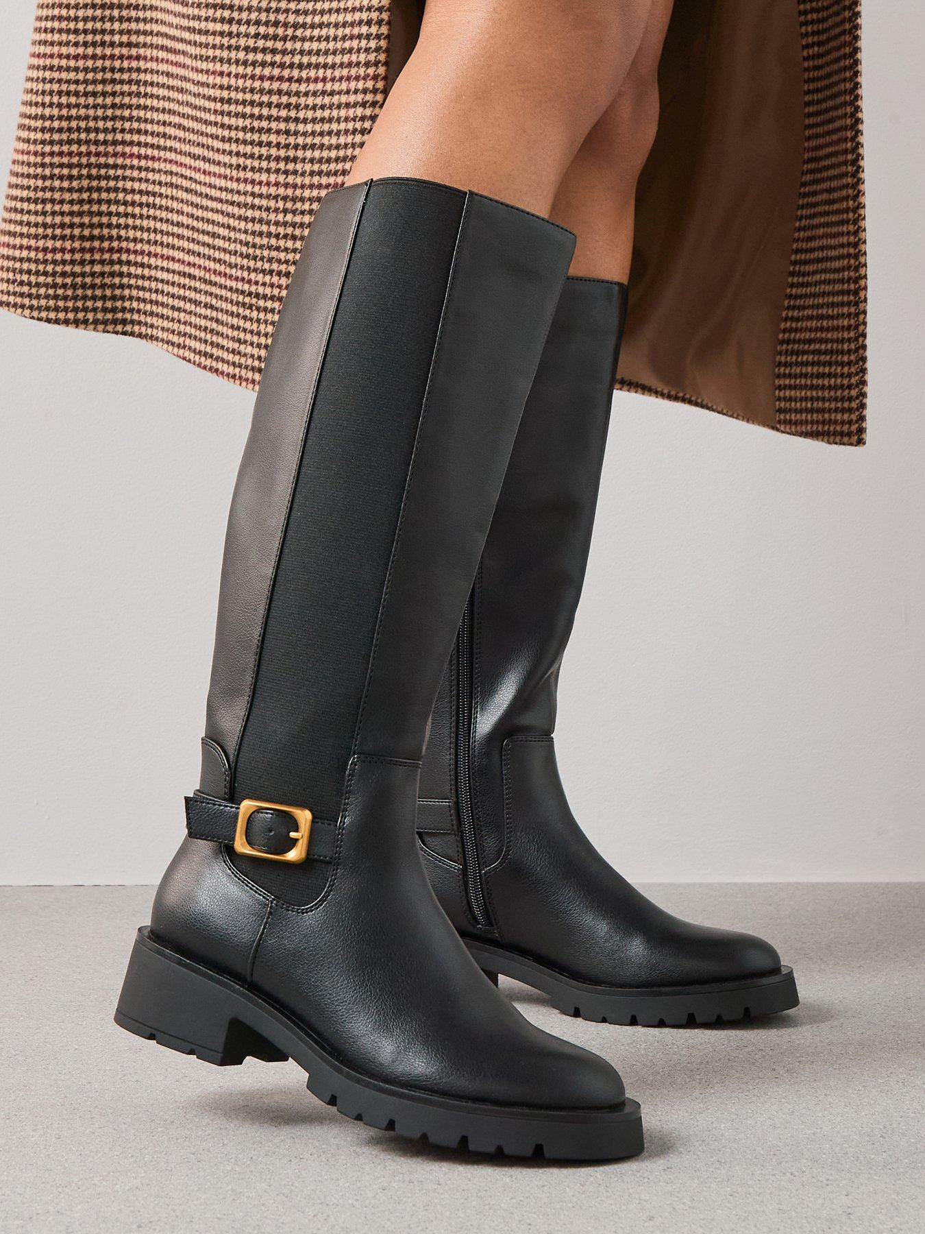 The Very Collection Wide Fit Buckle Knee High Boot - Black
