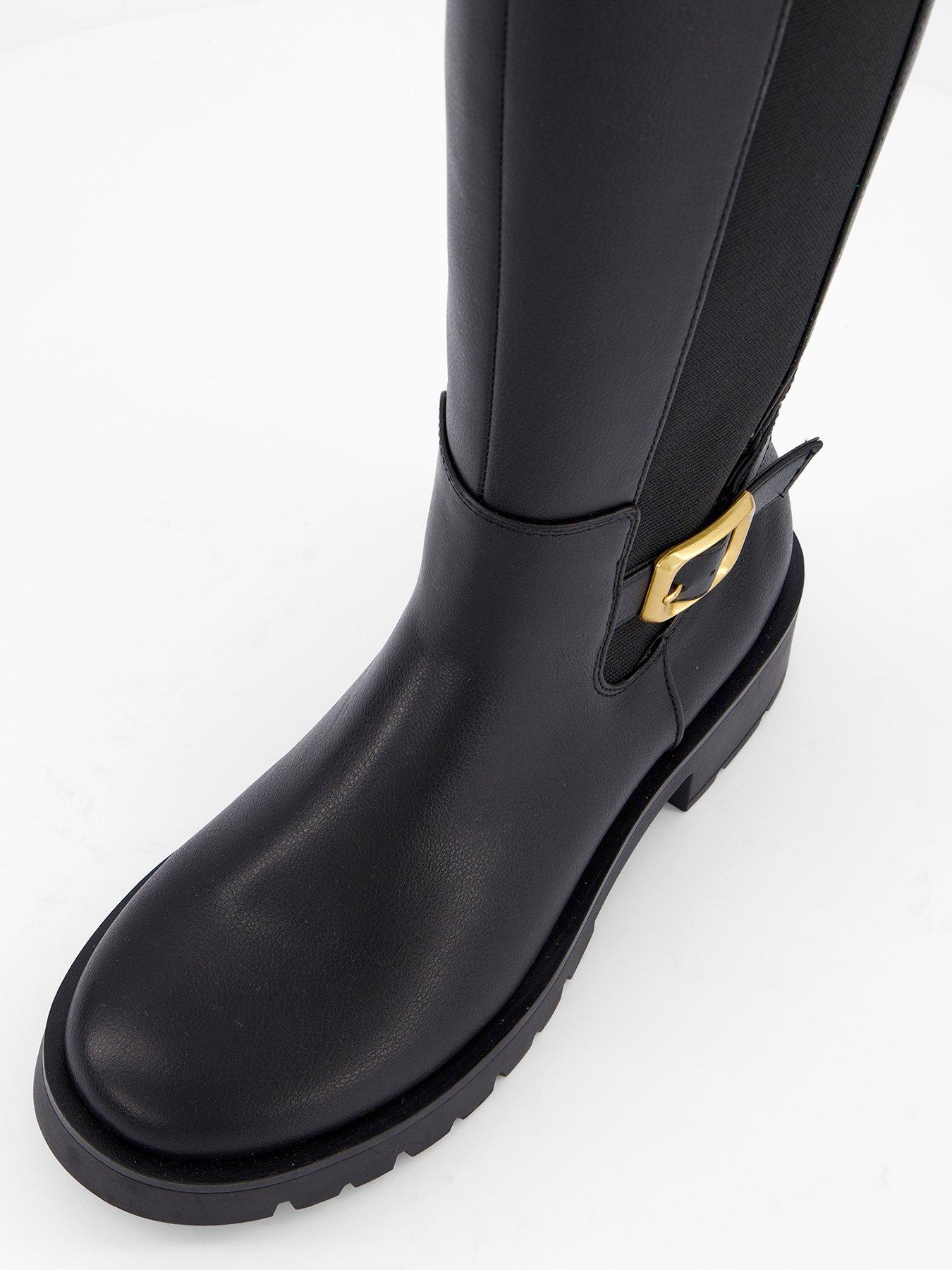Image 5 of 8 of The Very Collection Wide Fit Buckle Knee High Boot - Black