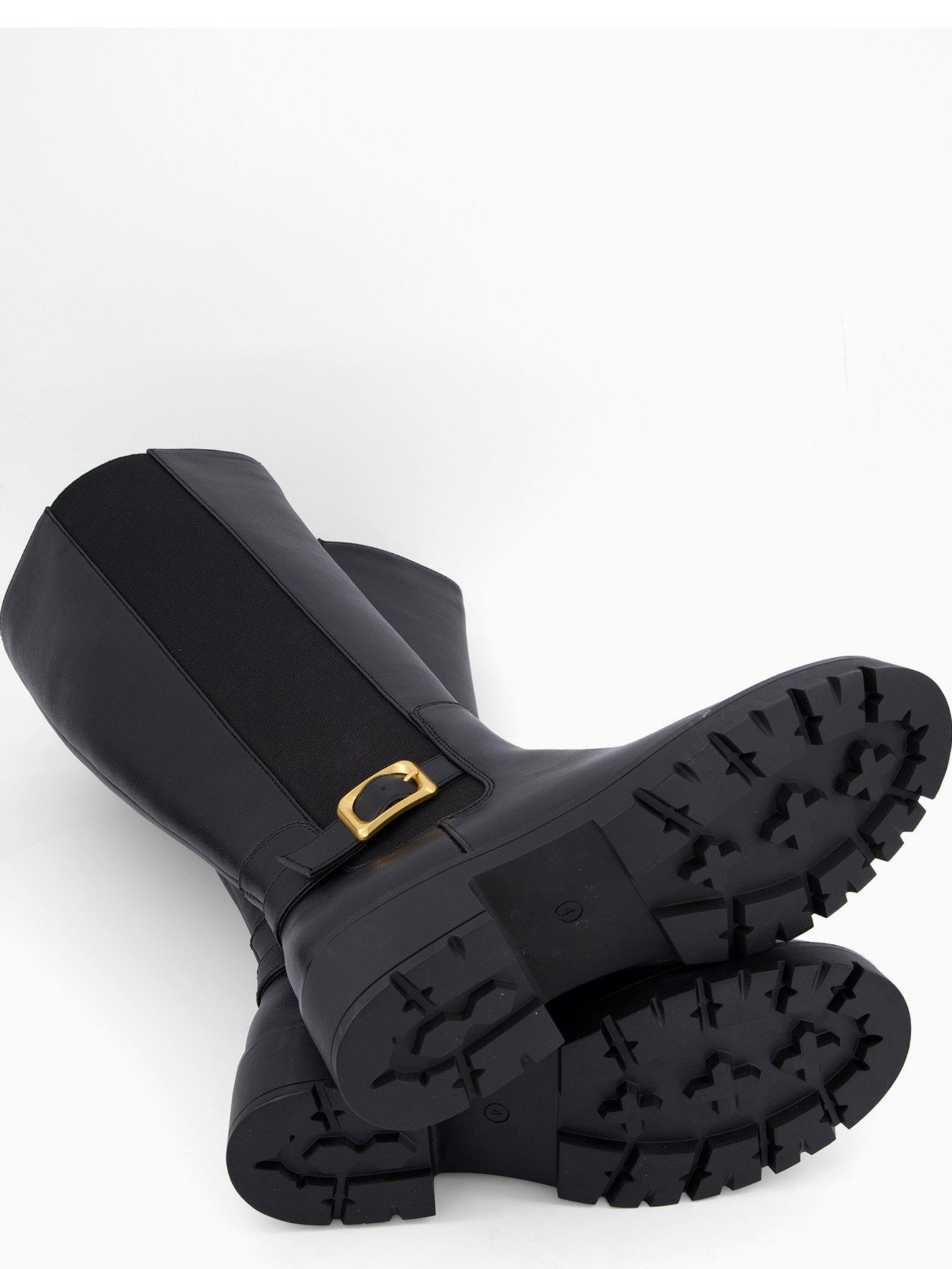 Image 6 of 8 of The Very Collection Wide Fit Buckle Knee High Boot - Black