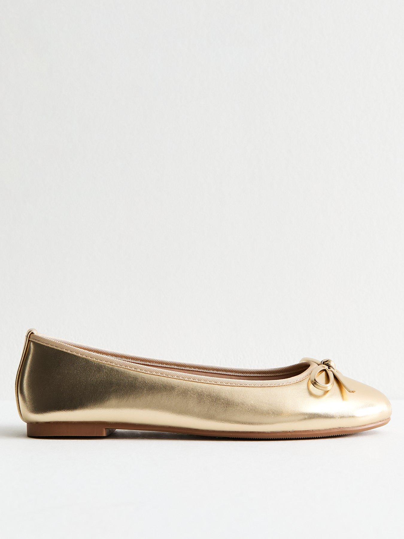 undefined Gold Metallic Faux Leather Ballet Pumps