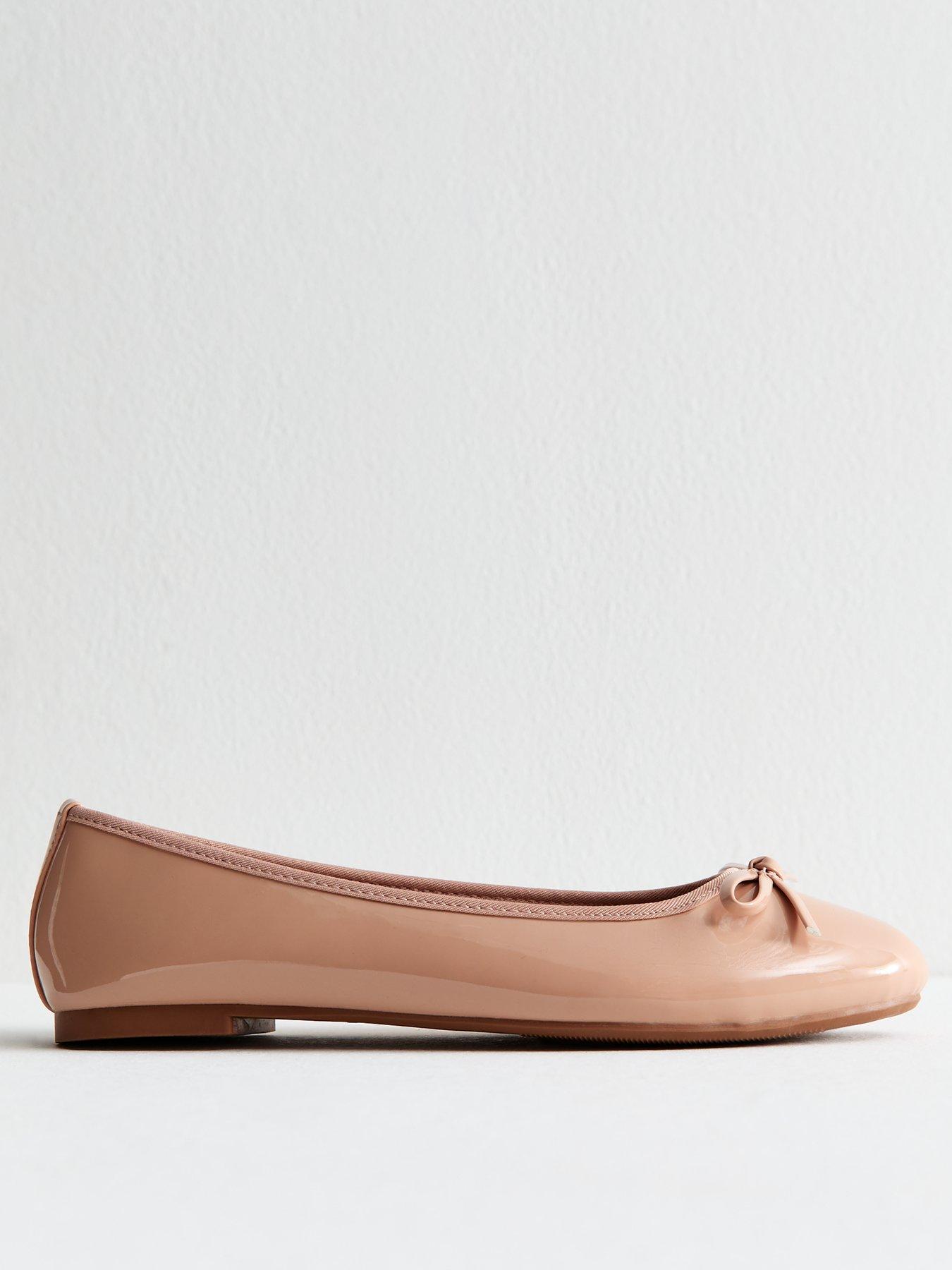 undefined Oatmeal Patent Faux Leather Ballet Flats