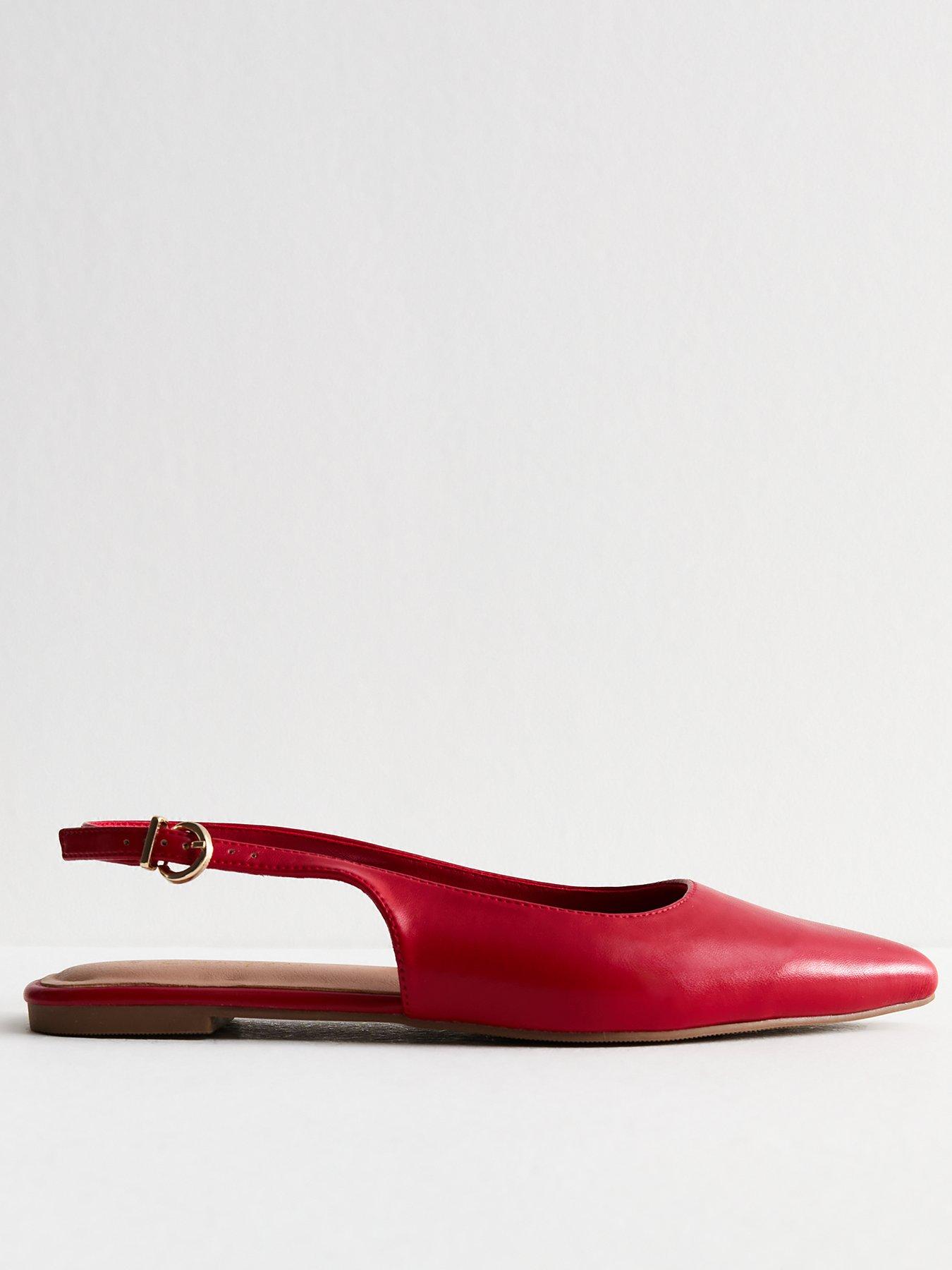 undefined Bright Red Faux Leather Pointed Toe Slingback Ballet Flats