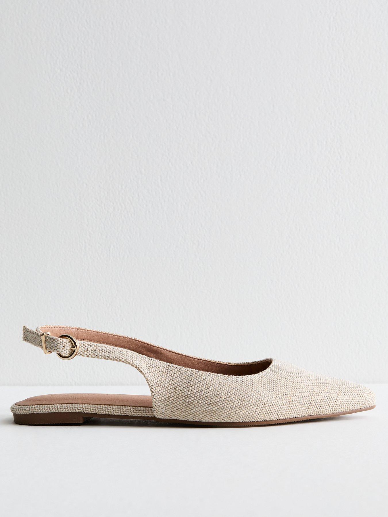 Image 1 of 6 of New Look Cream Linen Look Slingback Flats