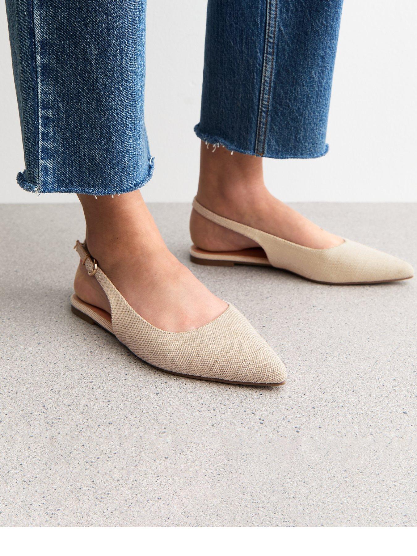 Image 2 of 6 of New Look Cream Linen Look Slingback Flats