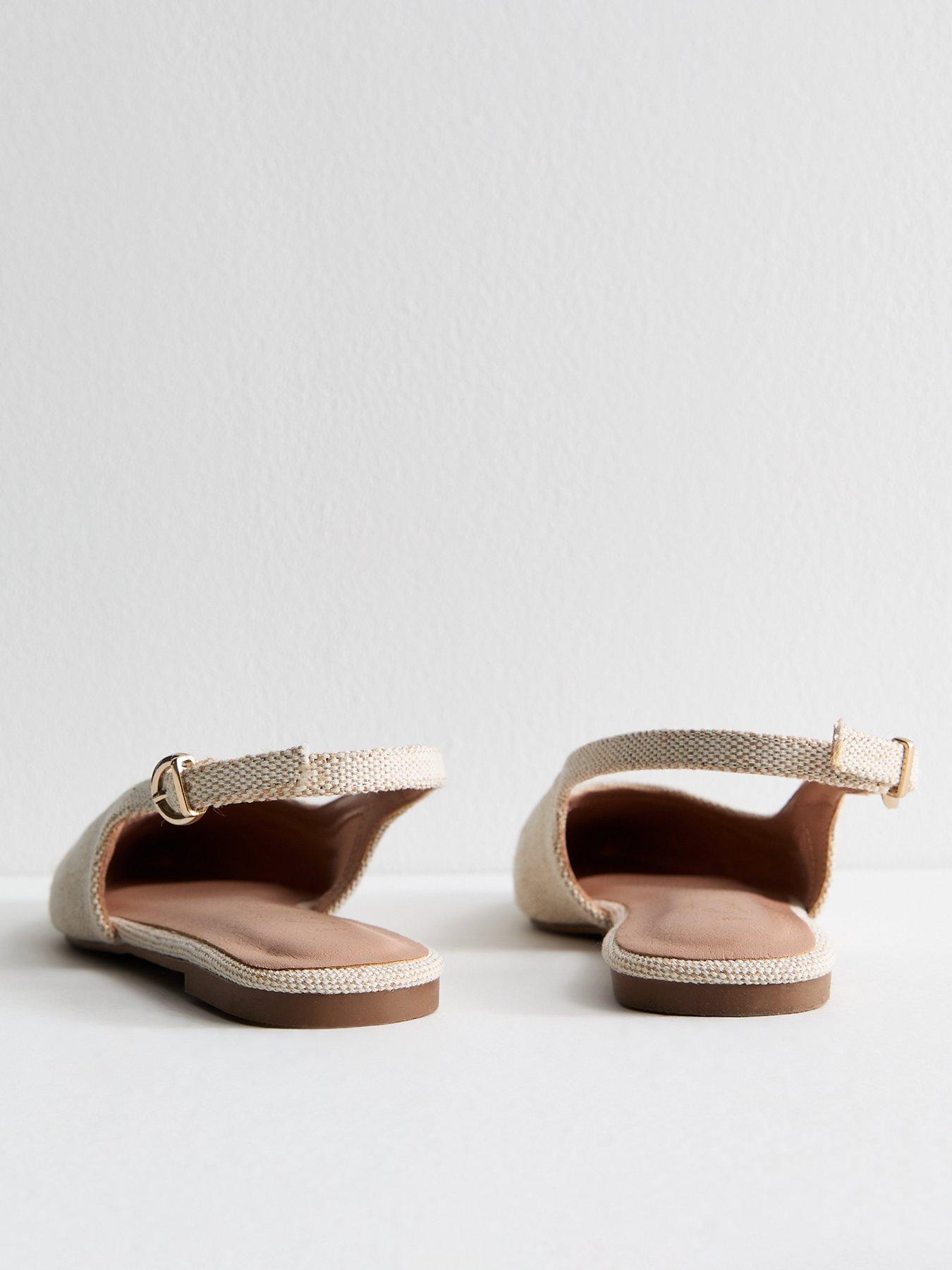 Image 3 of 6 of New Look Cream Linen Look Slingback Flats