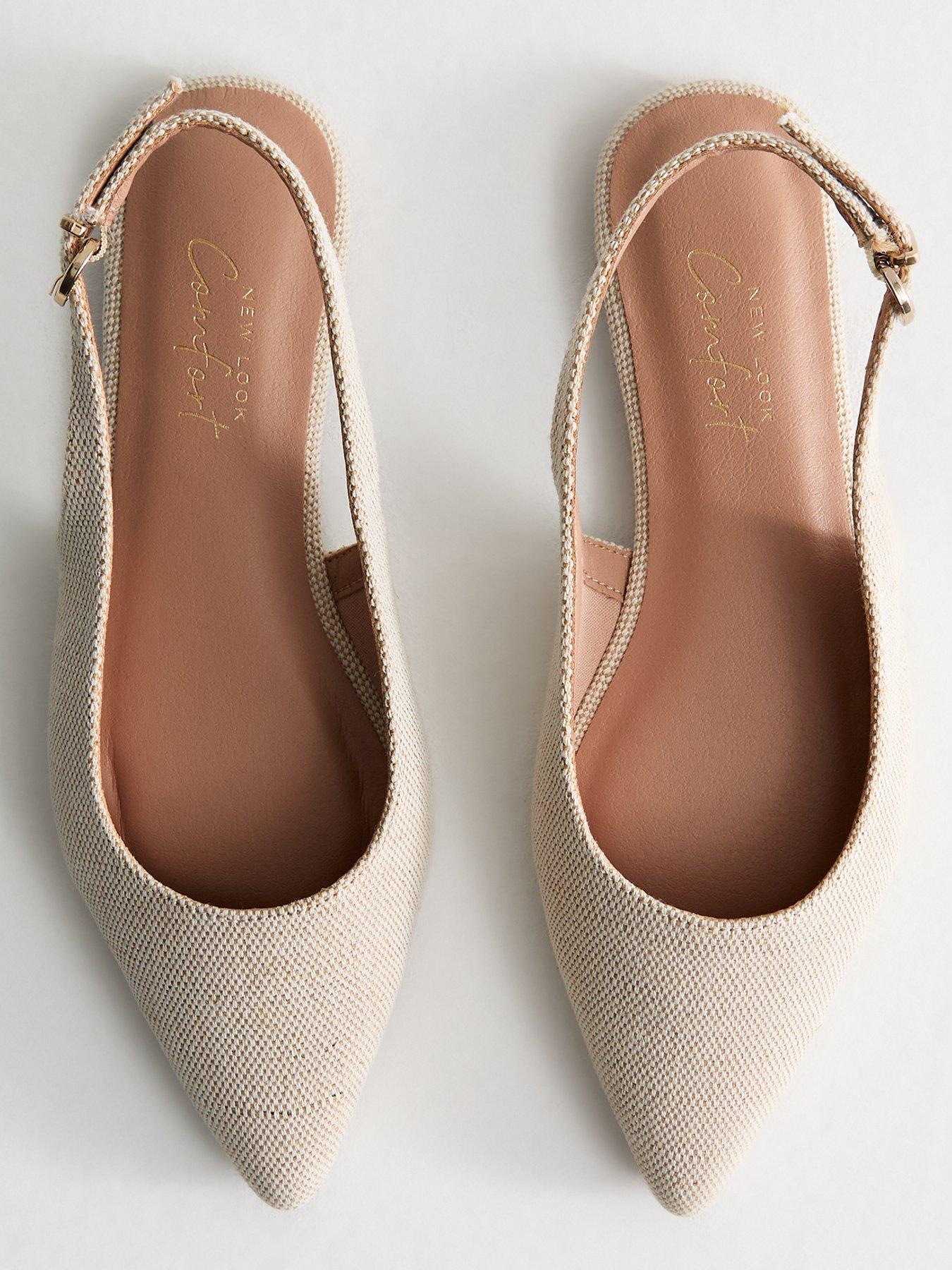 Image 4 of 6 of New Look Cream Linen Look Slingback Flats