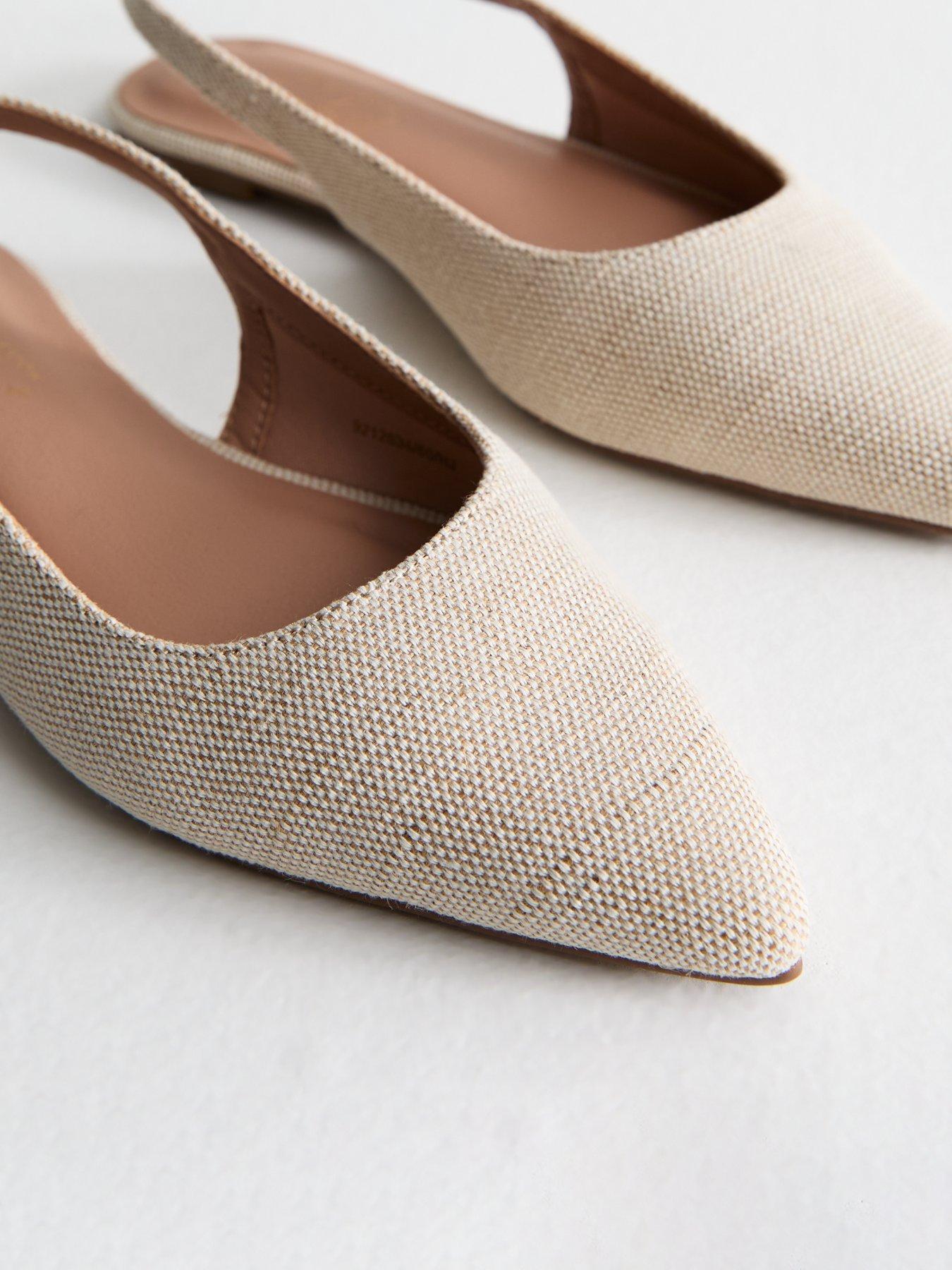 Image 5 of 6 of New Look Cream Linen Look Slingback Flats