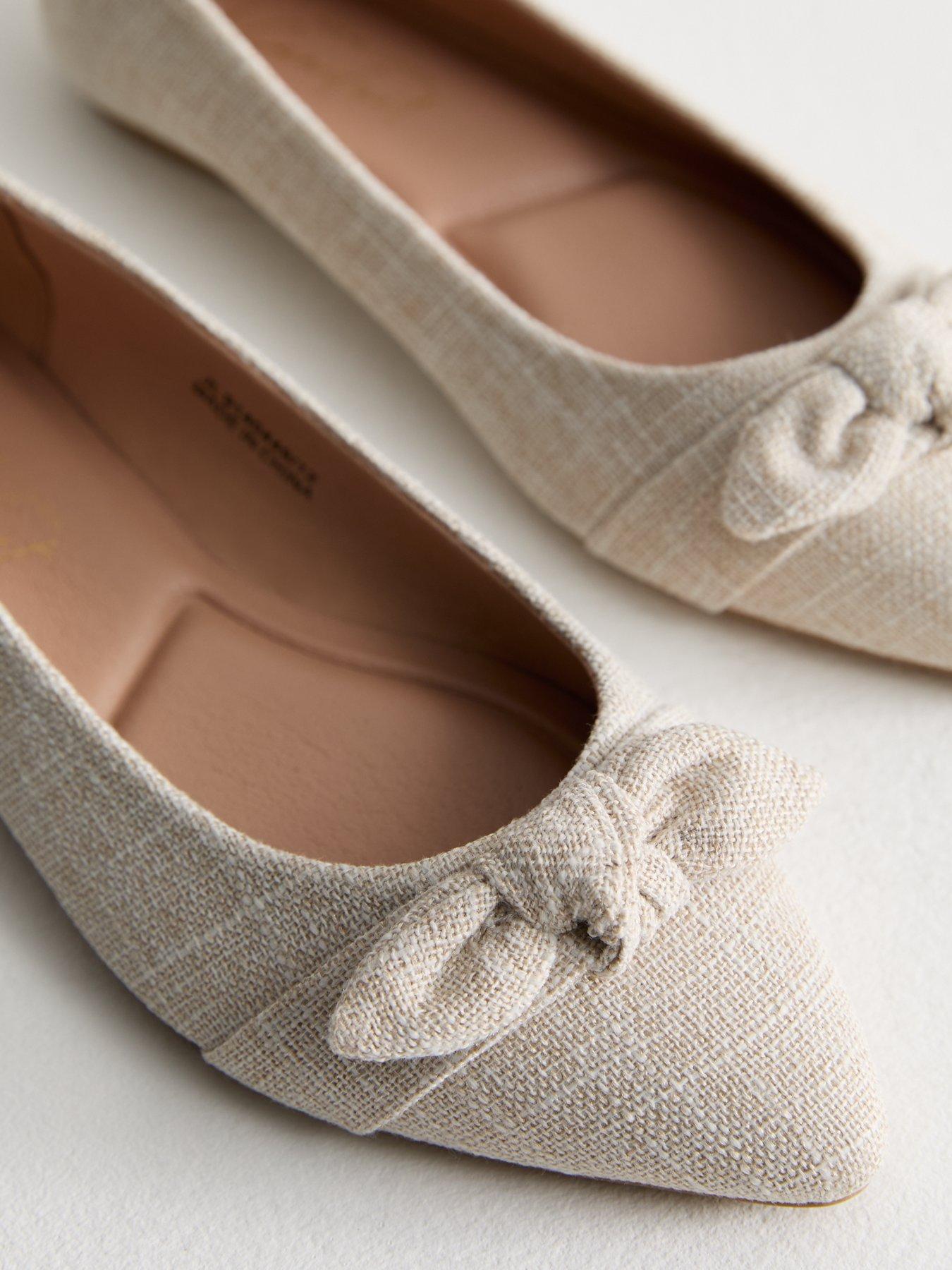 Image 4 of 5 of New Look Wide Fit Cream Linen-look Ballet Pumps