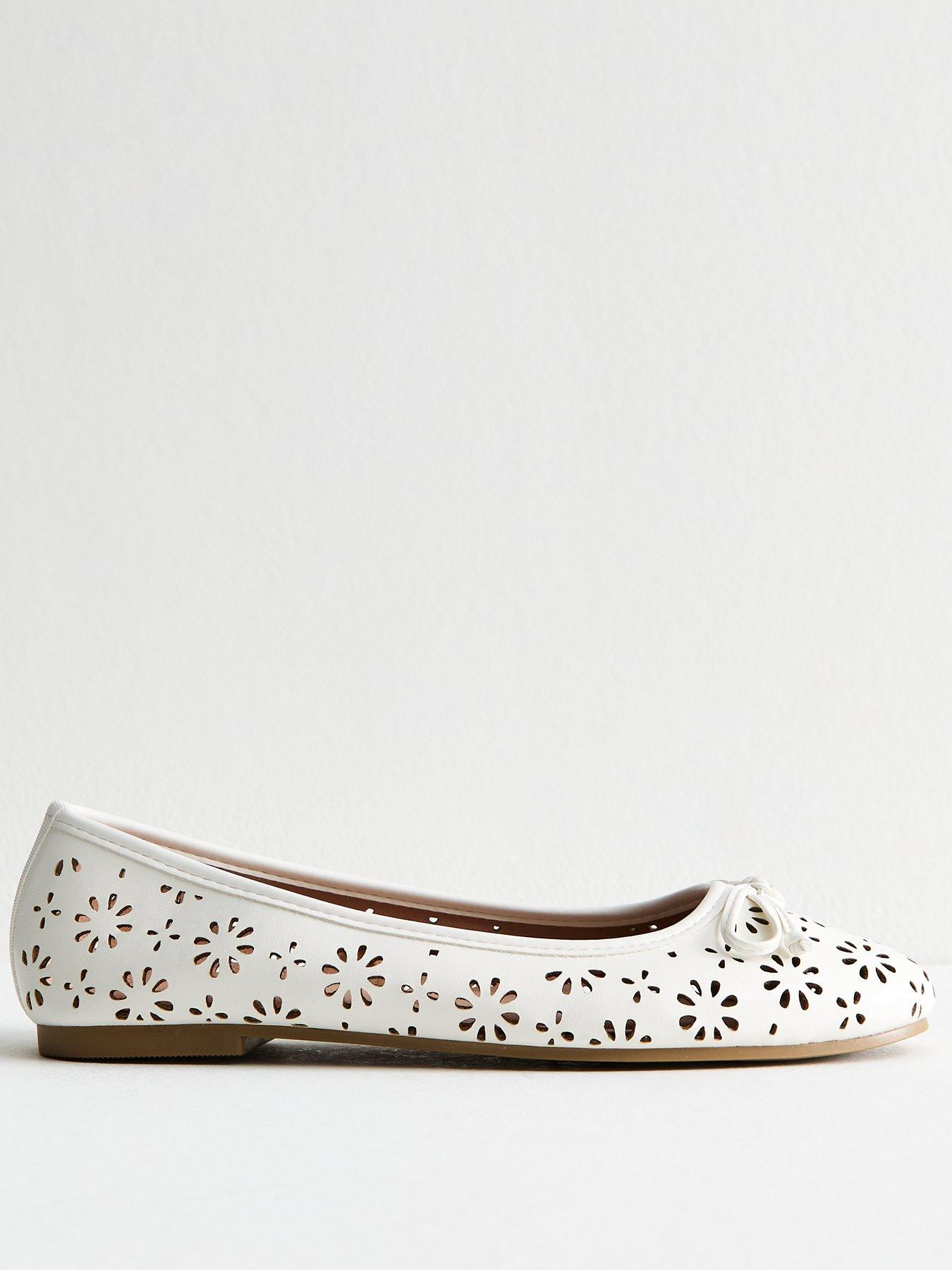 undefined White Faux Leather Laser Cut Ballet Pumps