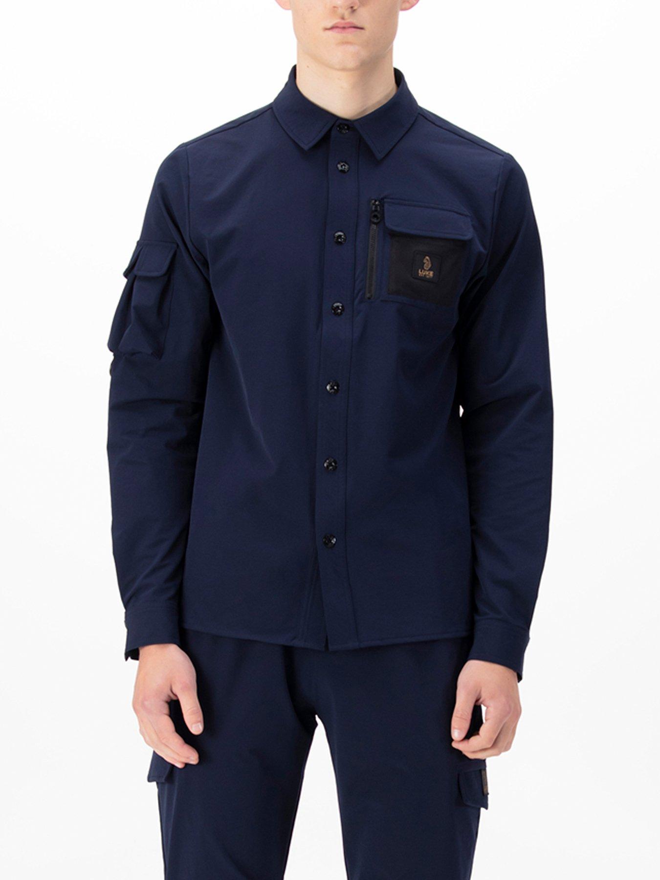 undefined Hulun Pocket Detail Long Sleeve Overshirt - Navy