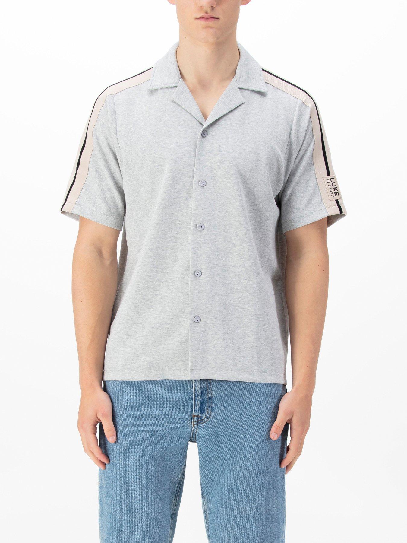 undefined Peking Tape Detail Button Up Short Sleeve Shirt - Grey