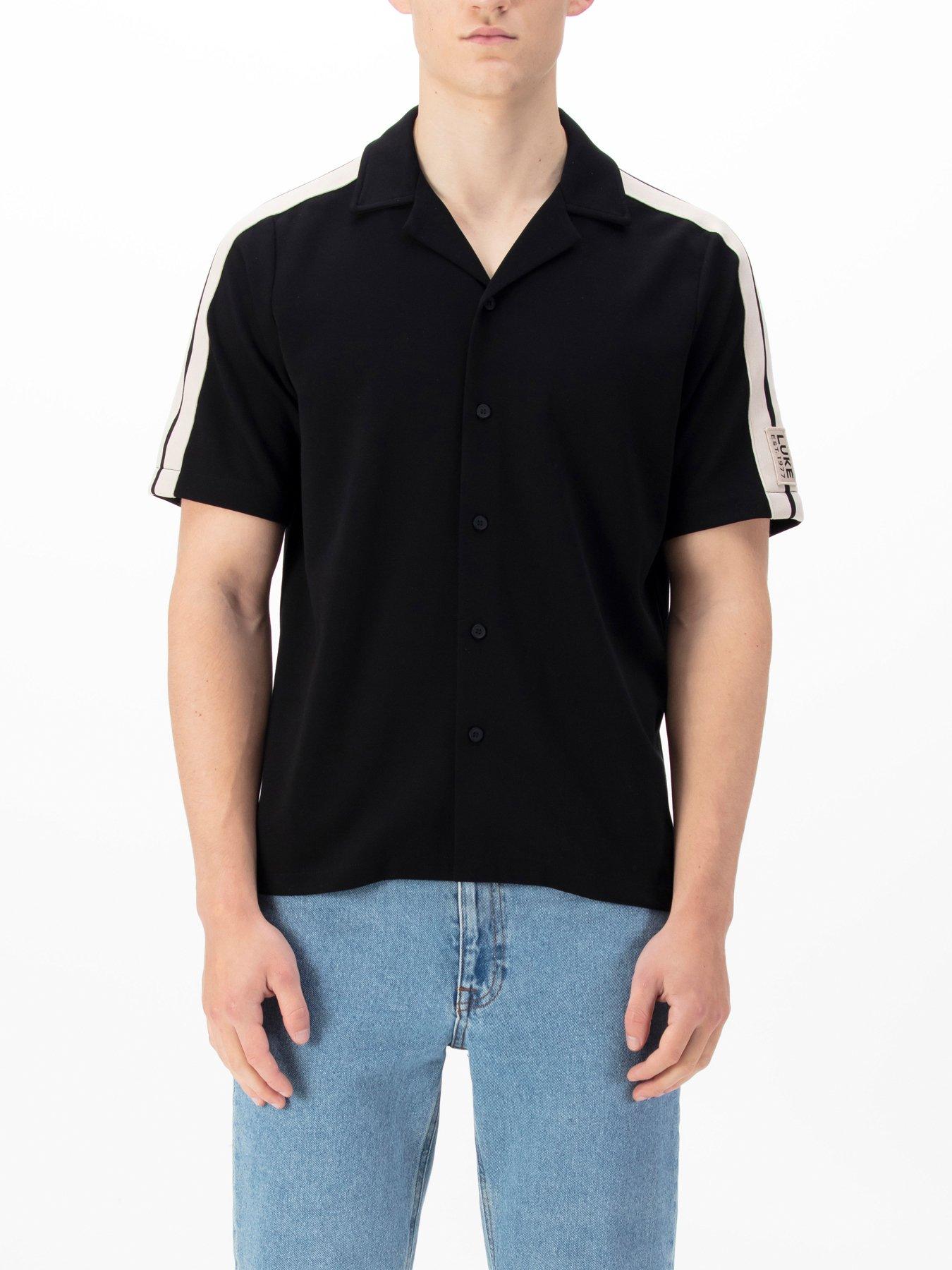 undefined Peking Tape Detail Button Up Short Sleeve Shirt - Black