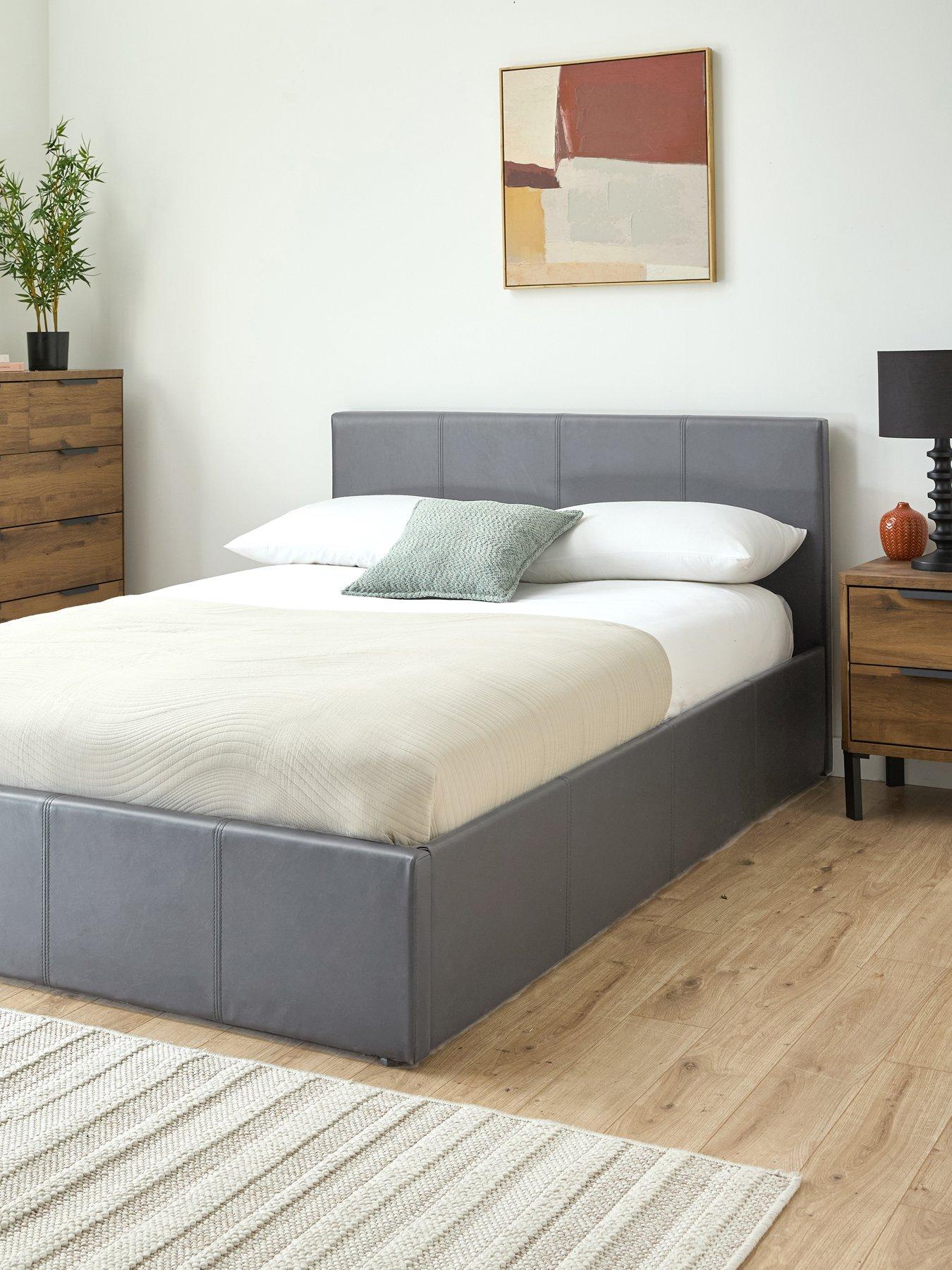 Very Home Marston Faux Leather Side Lift Up Storage Ottoman Bed with Mattress Options (Buy and SAVE!) - Grey - FSC® Certified