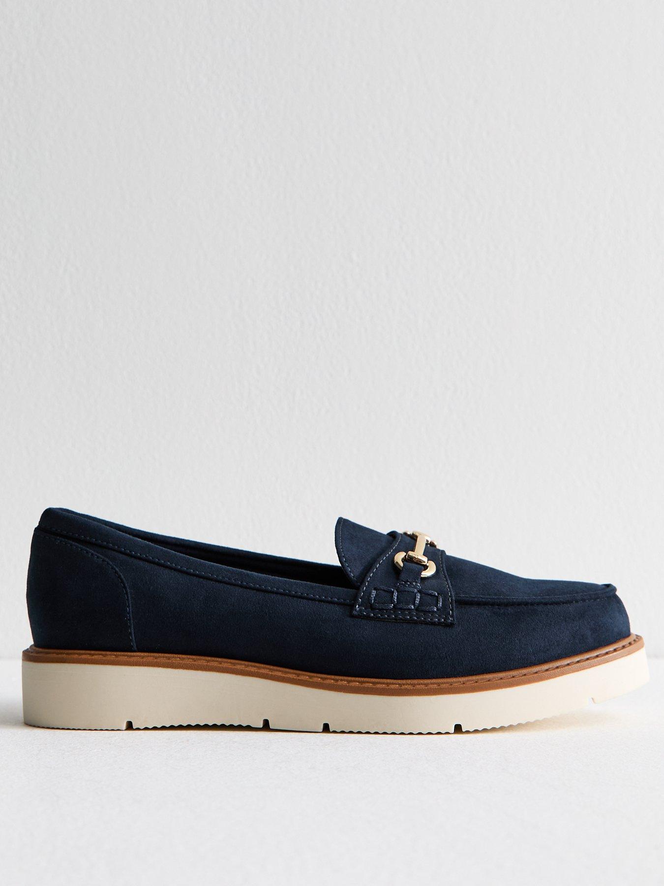 undefined Wide Fit Navy Faux Suede Snaffle Detail Loafers