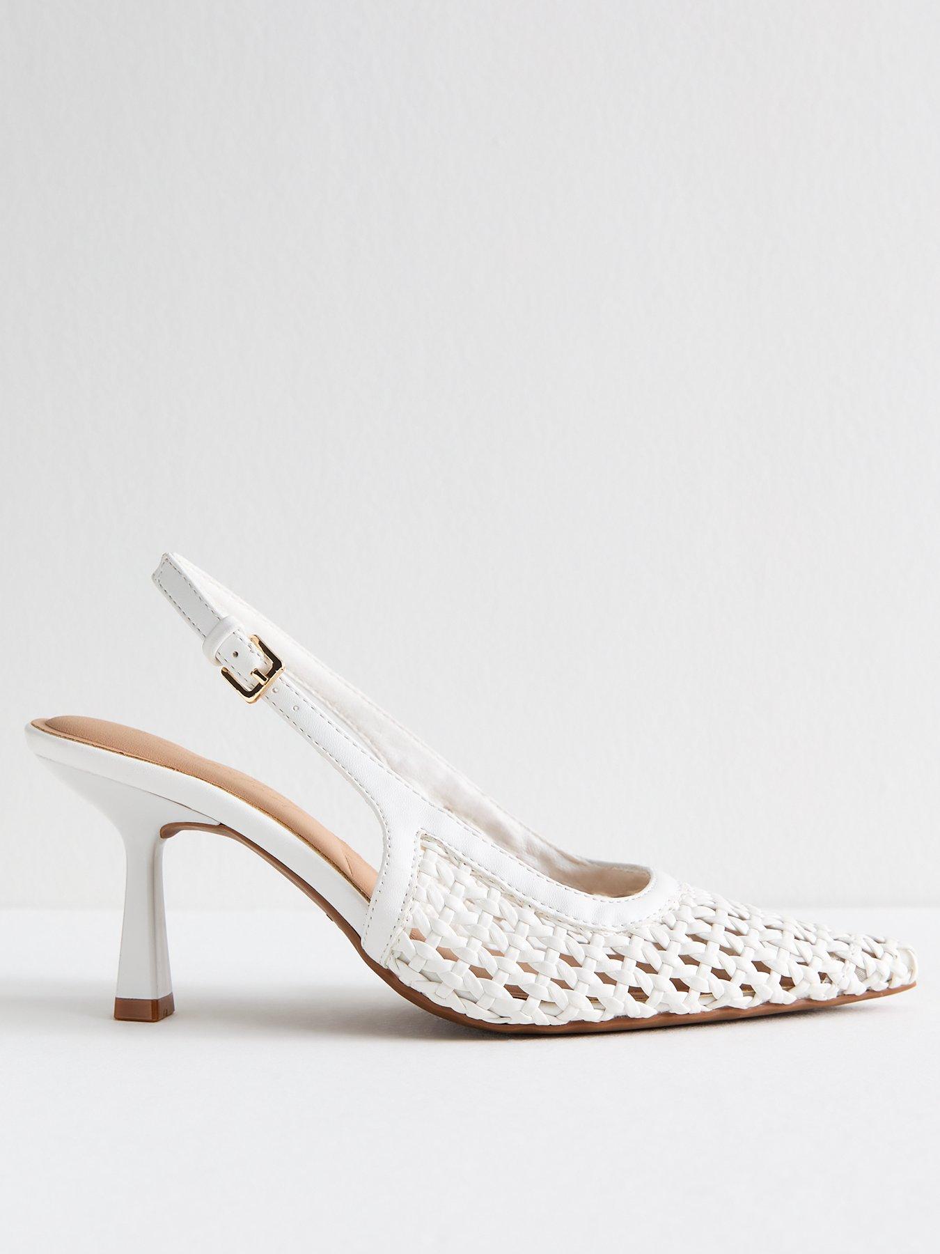 undefined White Faux Leather Woven Slingback Court Shoes