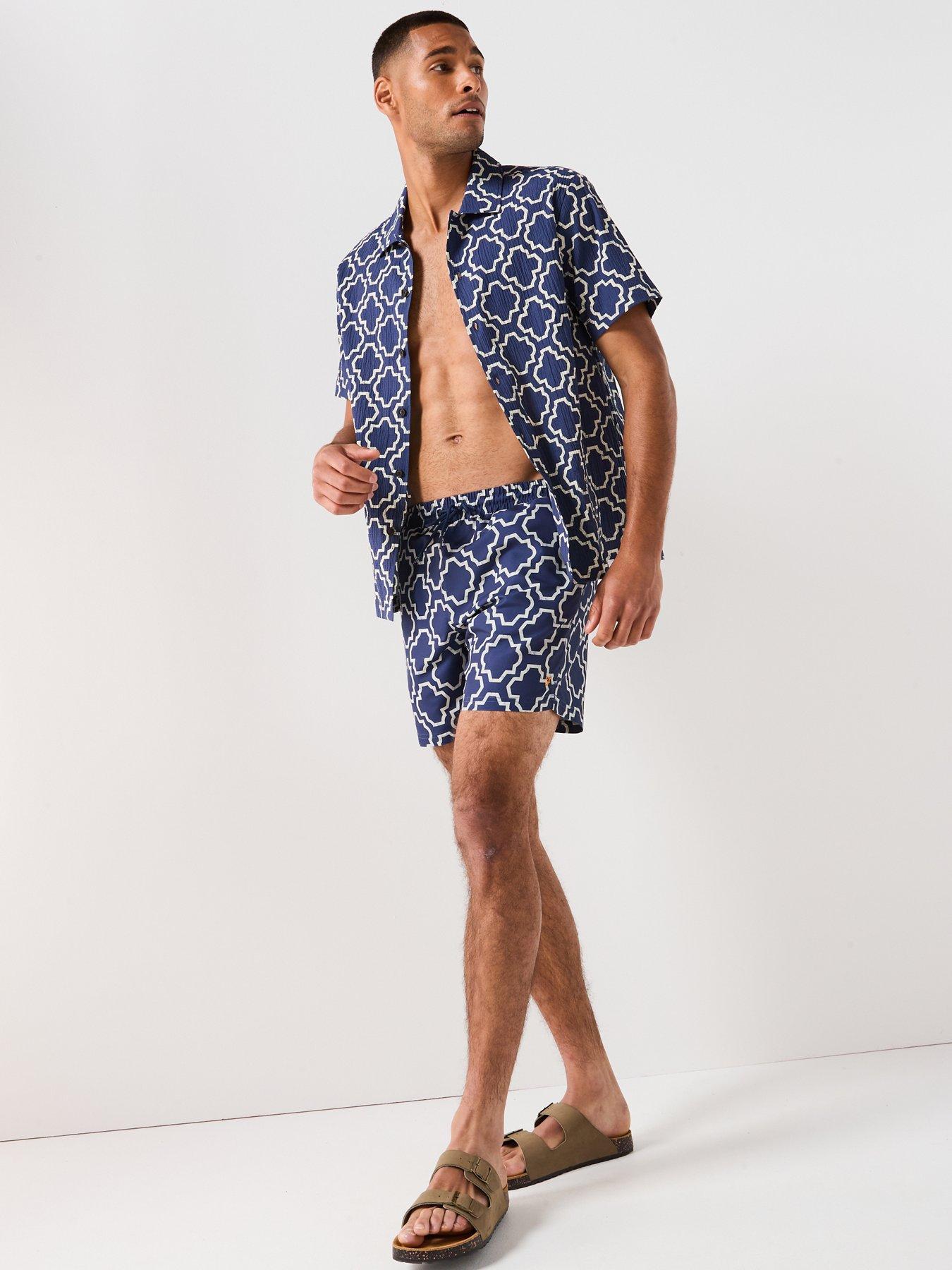 Image 3 of 5 of Farah Colbert Medieval Print Swim Shorts- Blue