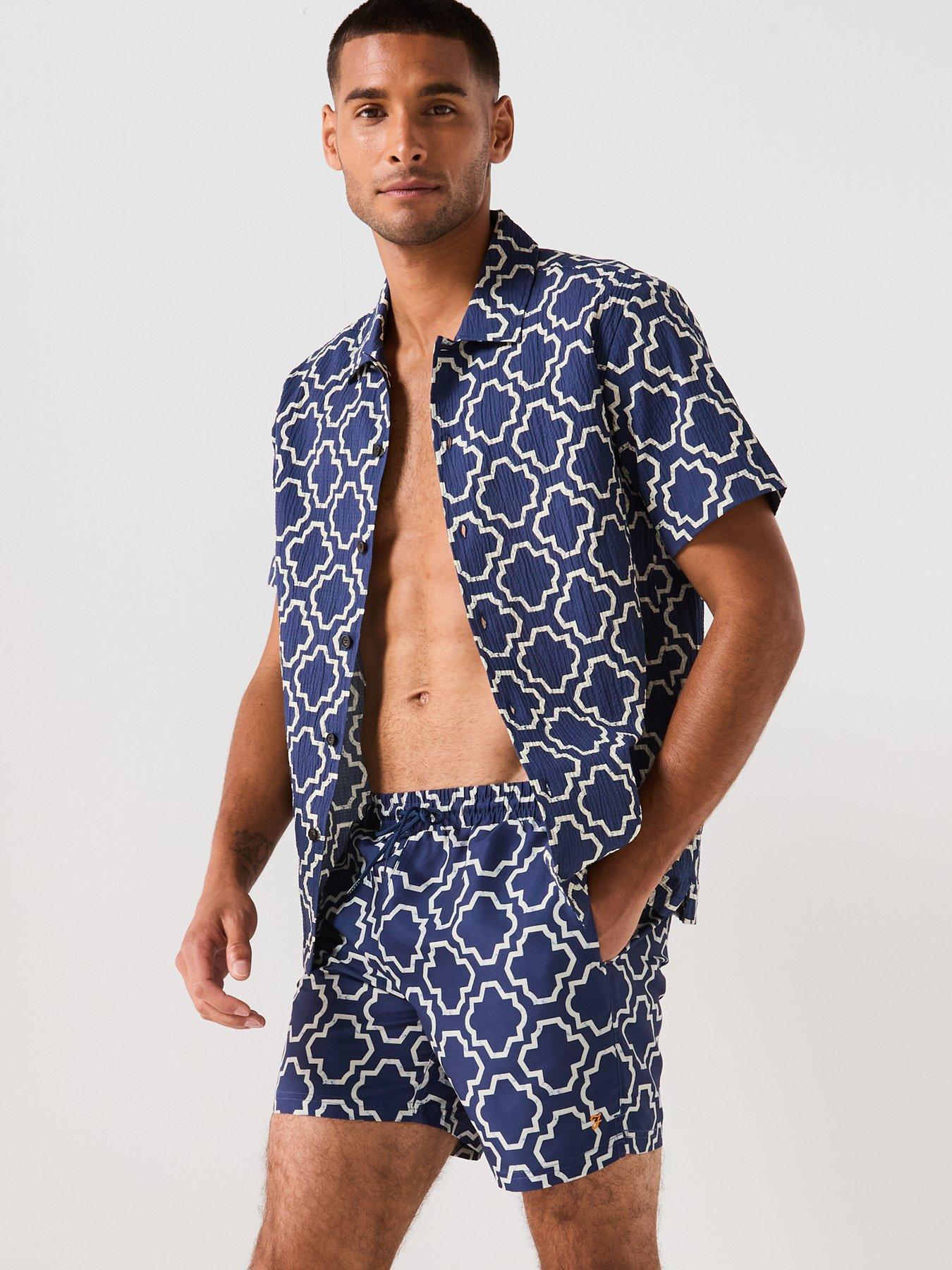 Image 4 of 5 of Farah Colbert Medieval Print Swim Shorts- Blue