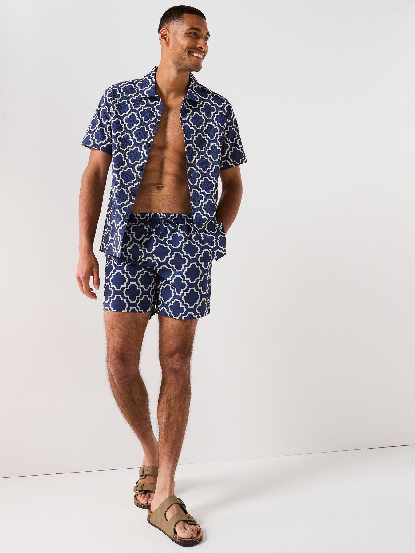 Image 5 of 5 of Farah Colbert Medieval Print Swim Shorts- Blue